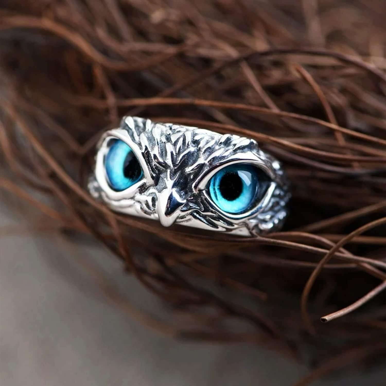 Fashion Frill Mens Jewellery Silver Ring For Boys Stainless Steel Owl Face Adjustable Finger Rings for Men and Boys Accessories Jewellery for Men Birthday Gift for Men and Boys Love Gifts