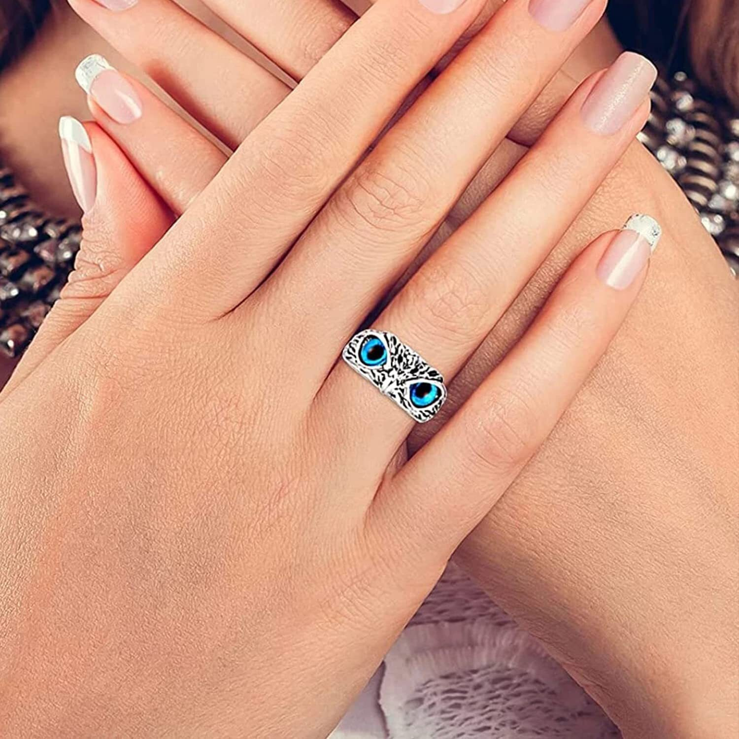 Fashion Frill Mens Jewellery Silver Ring For Boys Stainless Steel Owl Face Adjustable Finger Rings for Men and Boys Accessories Jewellery for Men Birthday Gift for Men and Boys Love Gifts