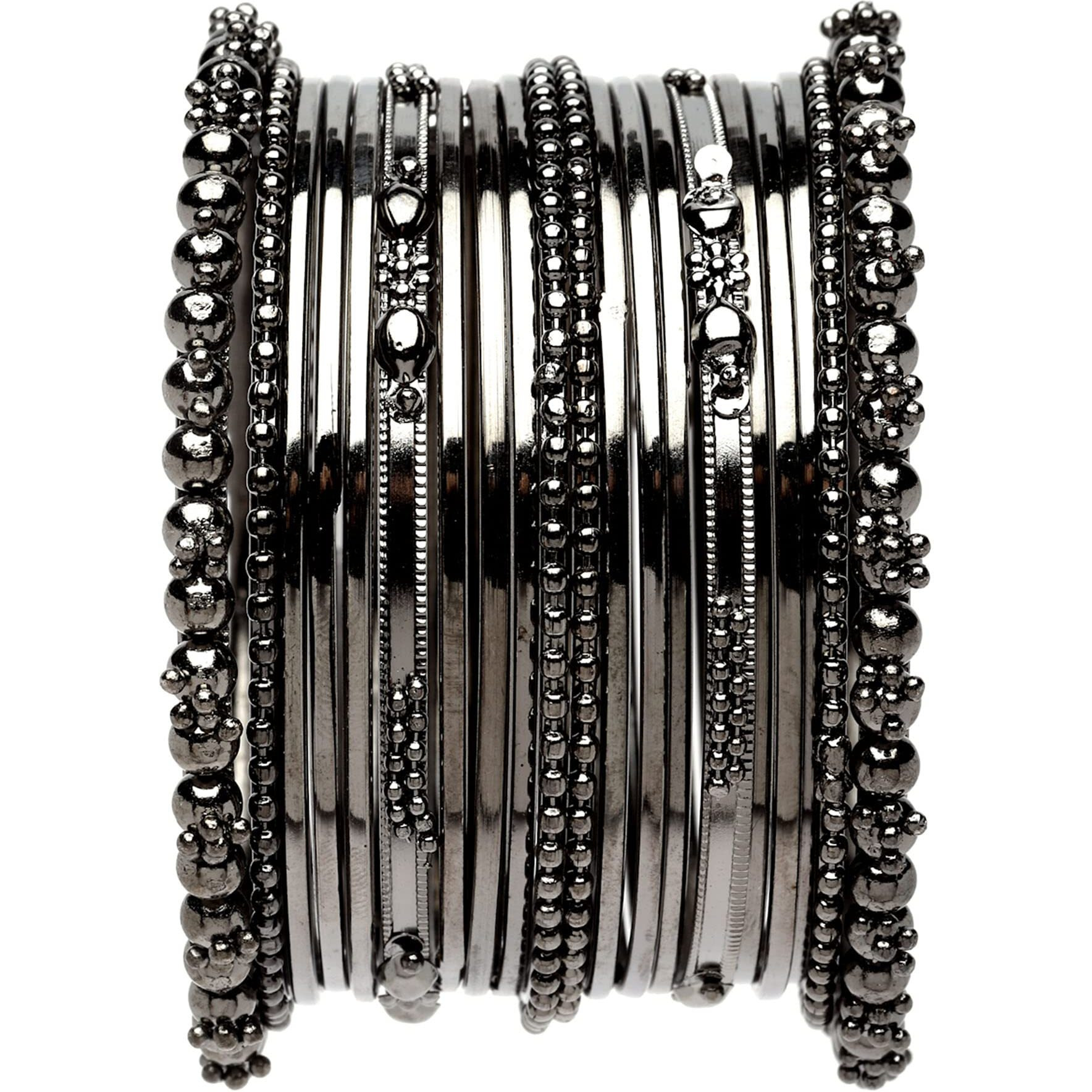 ZENEME Oxidised Silver-Plated Textured Bangles Jewellery Set for Girls and Women (2.4 Inch) (Black, 2.4 Inches)