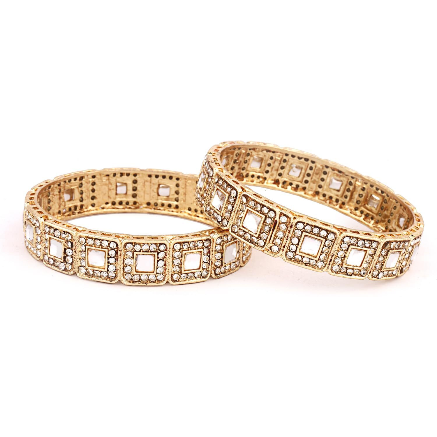 Shining Diva Fashion Latest Stylish Design Traditional Kundan Bangles for Women(14825b_2.8)(Gold)