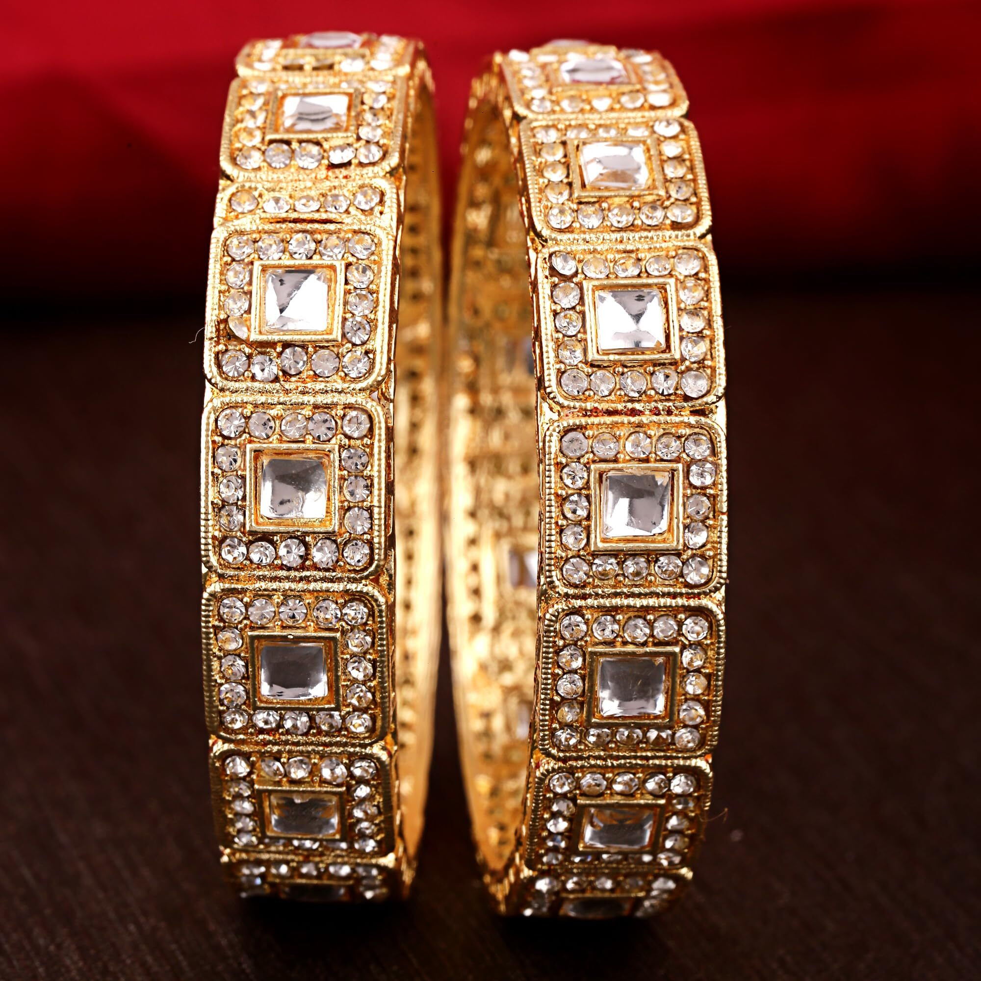 Shining Diva Fashion Latest Stylish Design Traditional Kundan Bangles for Women(14825b_2.8)(Gold)