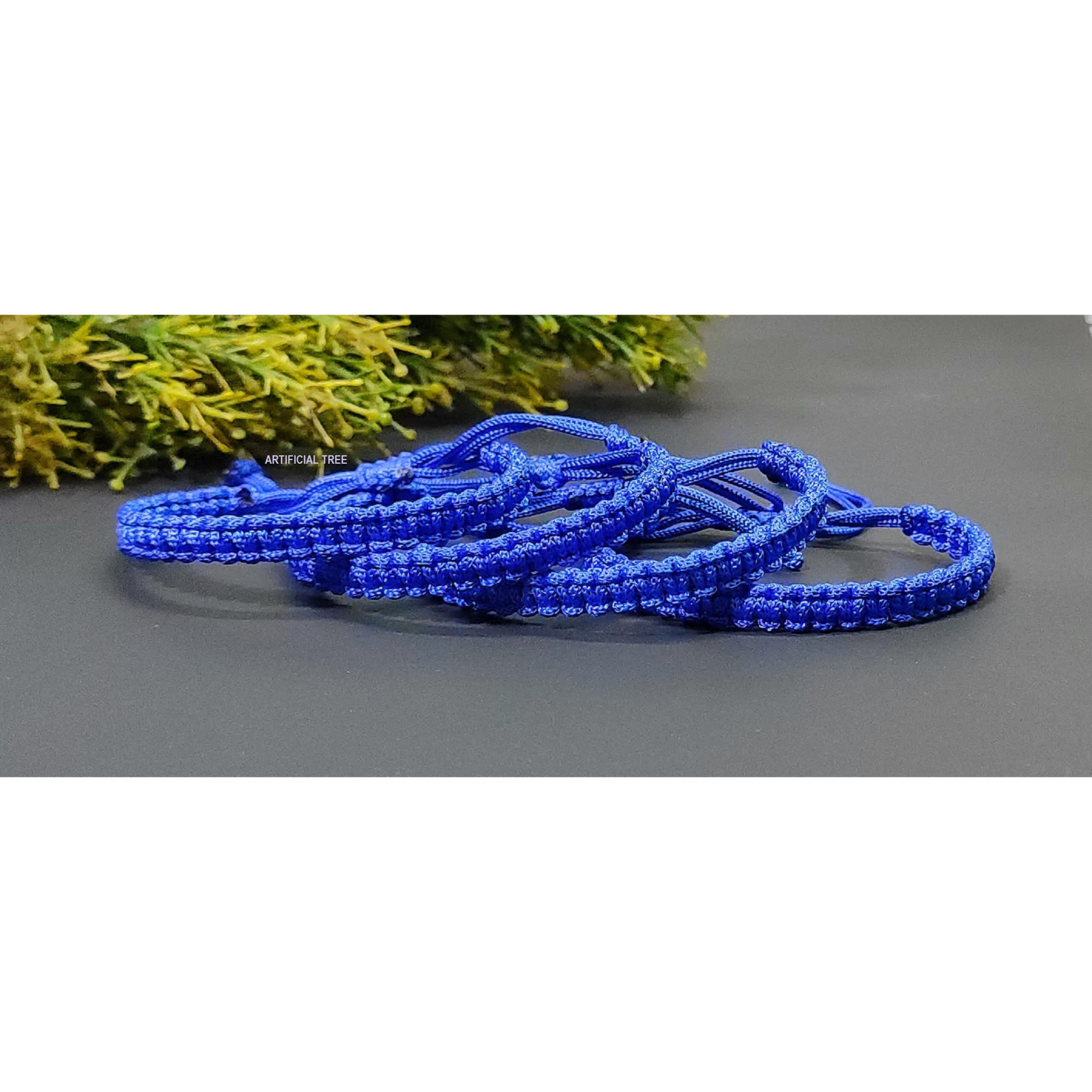 ARTIFICIAL TREE HANDMADE NAZAR THREAD BRACELET ADJUSTABLE WRISTBAND BRACELET FRIENDSHIP BAND FOR WOMEN, MEN, GIRLS & BOYS Nazar Battu 4 Piece (BLUE)(AT GIRLS BRCT 017)