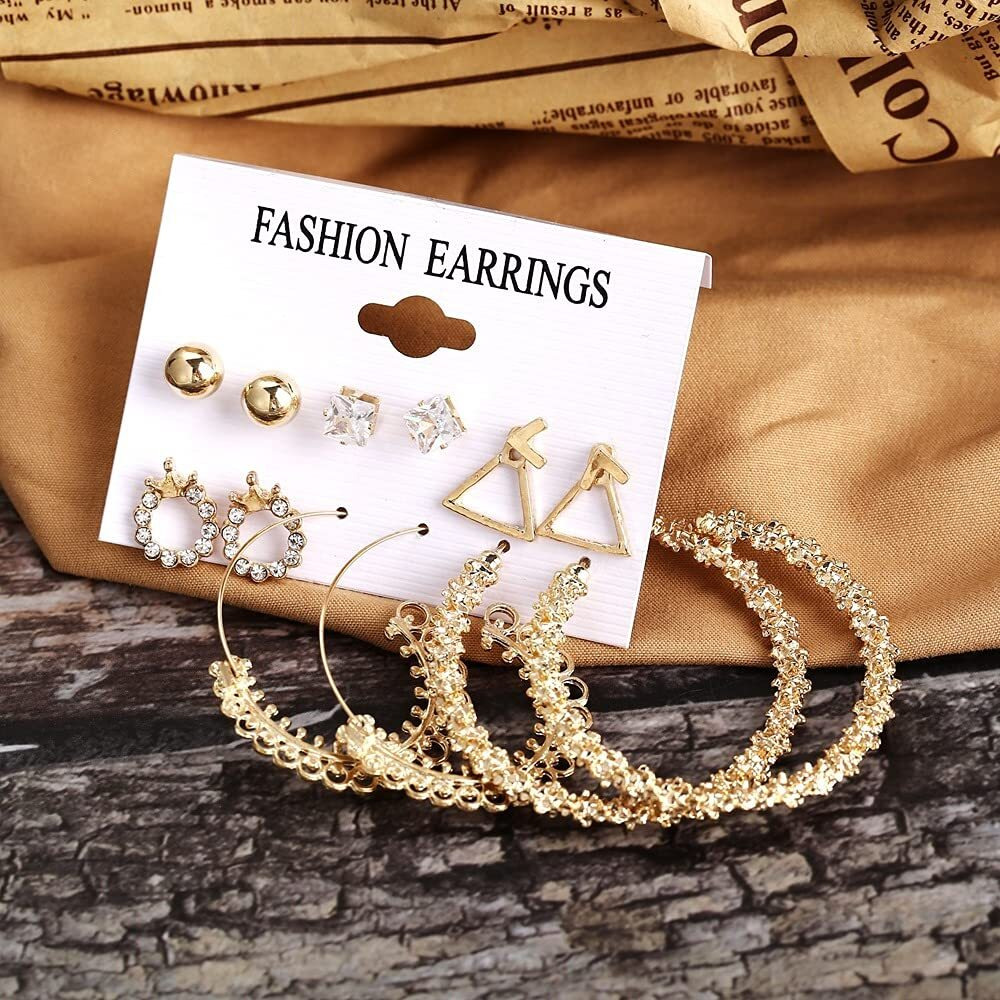Shining Diva Fashion Latest Stylish Combo Design 6 Pairs Metal Earrings for Women and Girls (12741er), Golden, 1