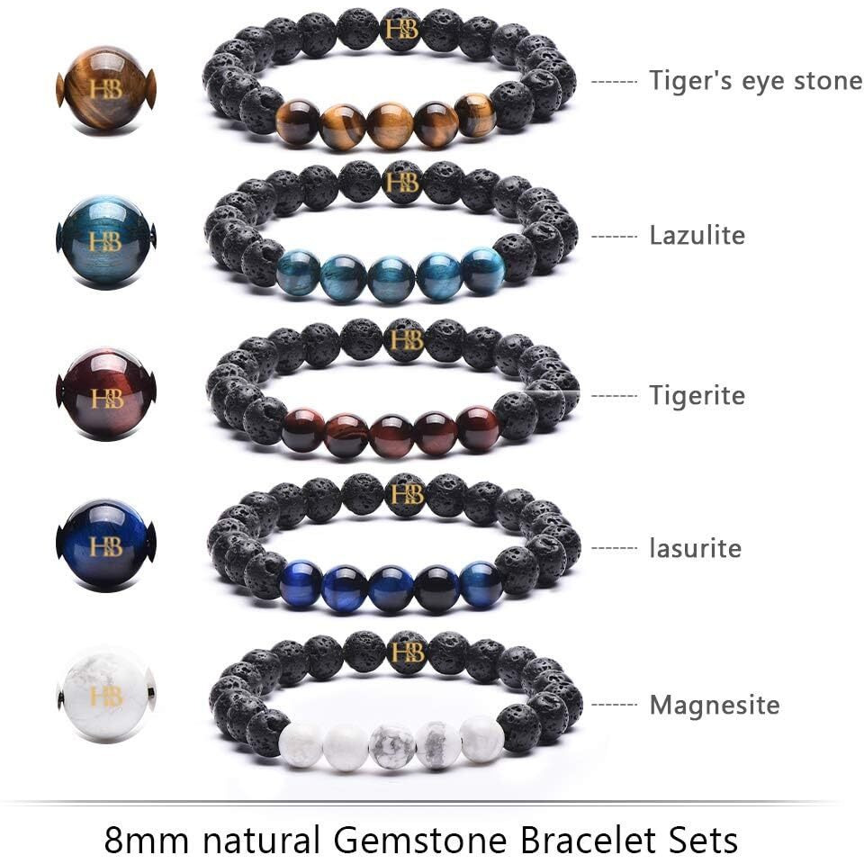 Hot And Bold Natural Gemstone Combo Beads Bracelet Set With Certificate - Stylish, Trendy, Latest Fashion Jewelry For Unisex Adult (Celestial Combo Bracelet)