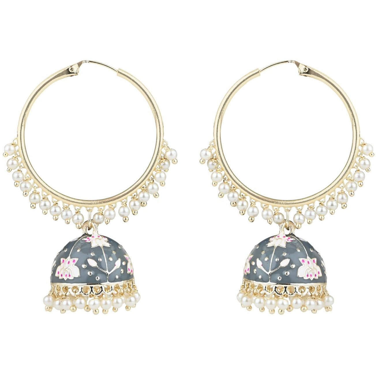 I Jewels 18K Gold Plated Traditional Handcrafted Meenakari work Jhumki Earrings for Women/Girls (grey)