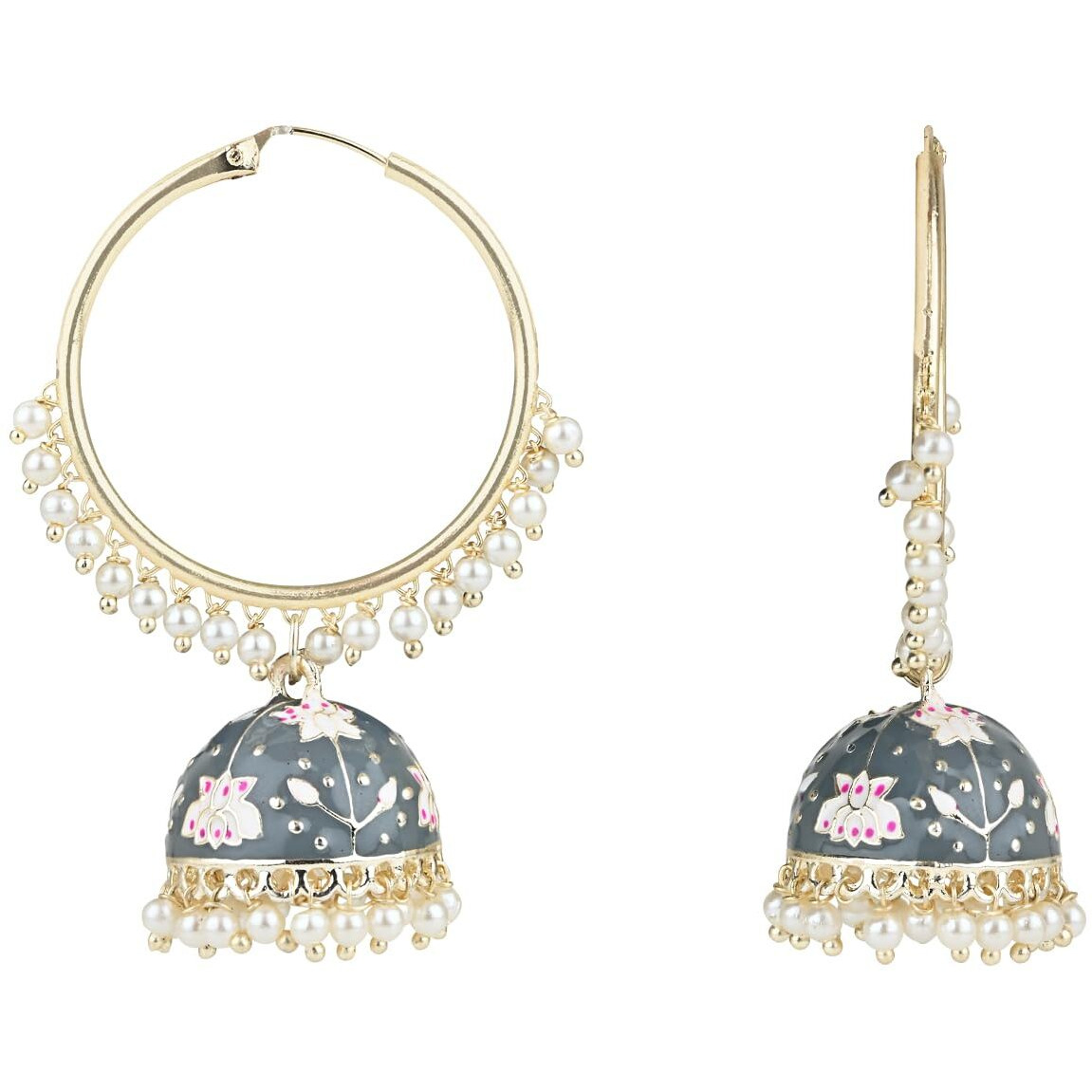 I Jewels 18K Gold Plated Traditional Handcrafted Meenakari work Jhumki Earrings for Women/Girls (grey)