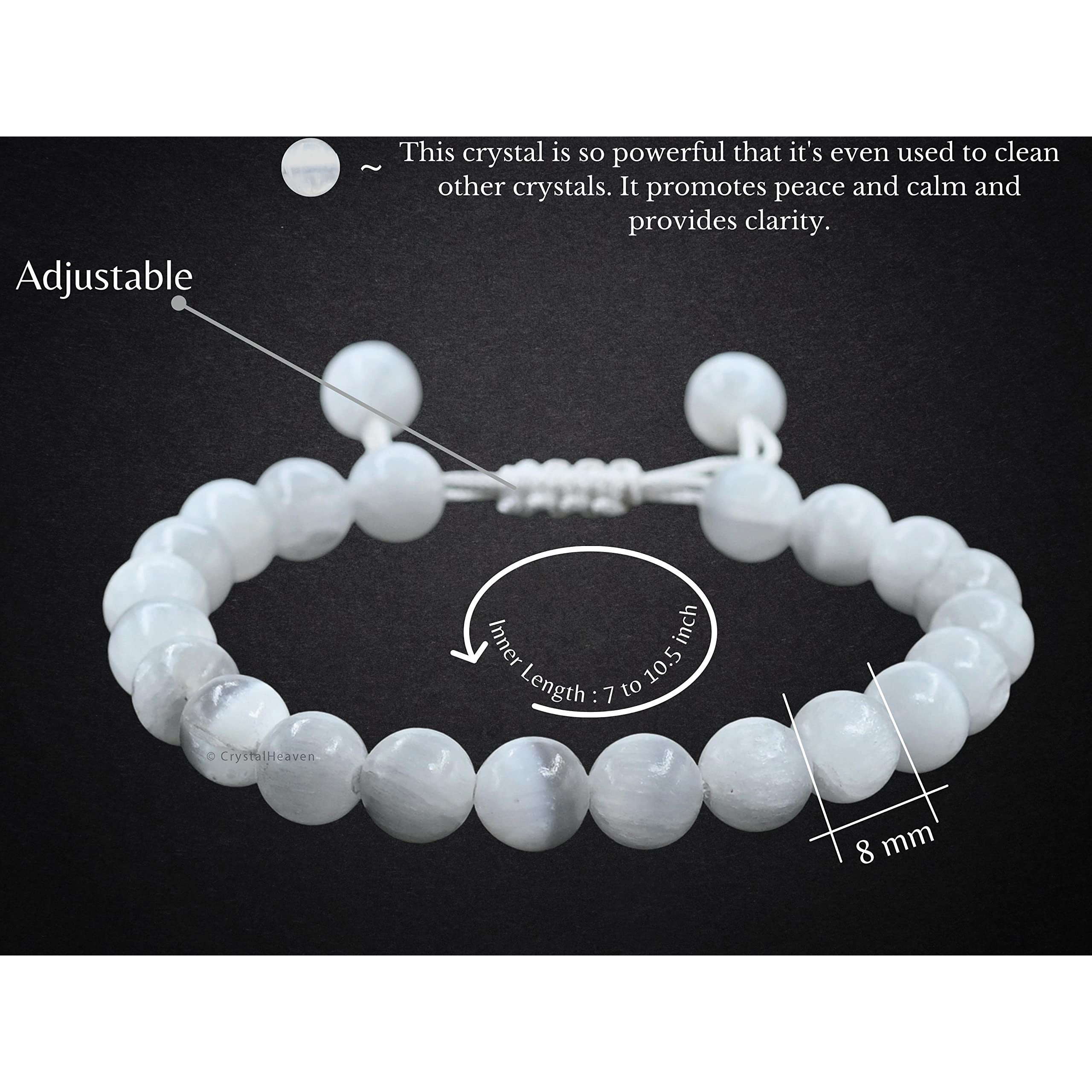 Crystal Heaven Selenite Crystal Bracelet for Women Men Natural Healing - AAA Grade Original Healing Gemstone Adjustable Bracelet for Yoga Reiki Meditation Feng Shui