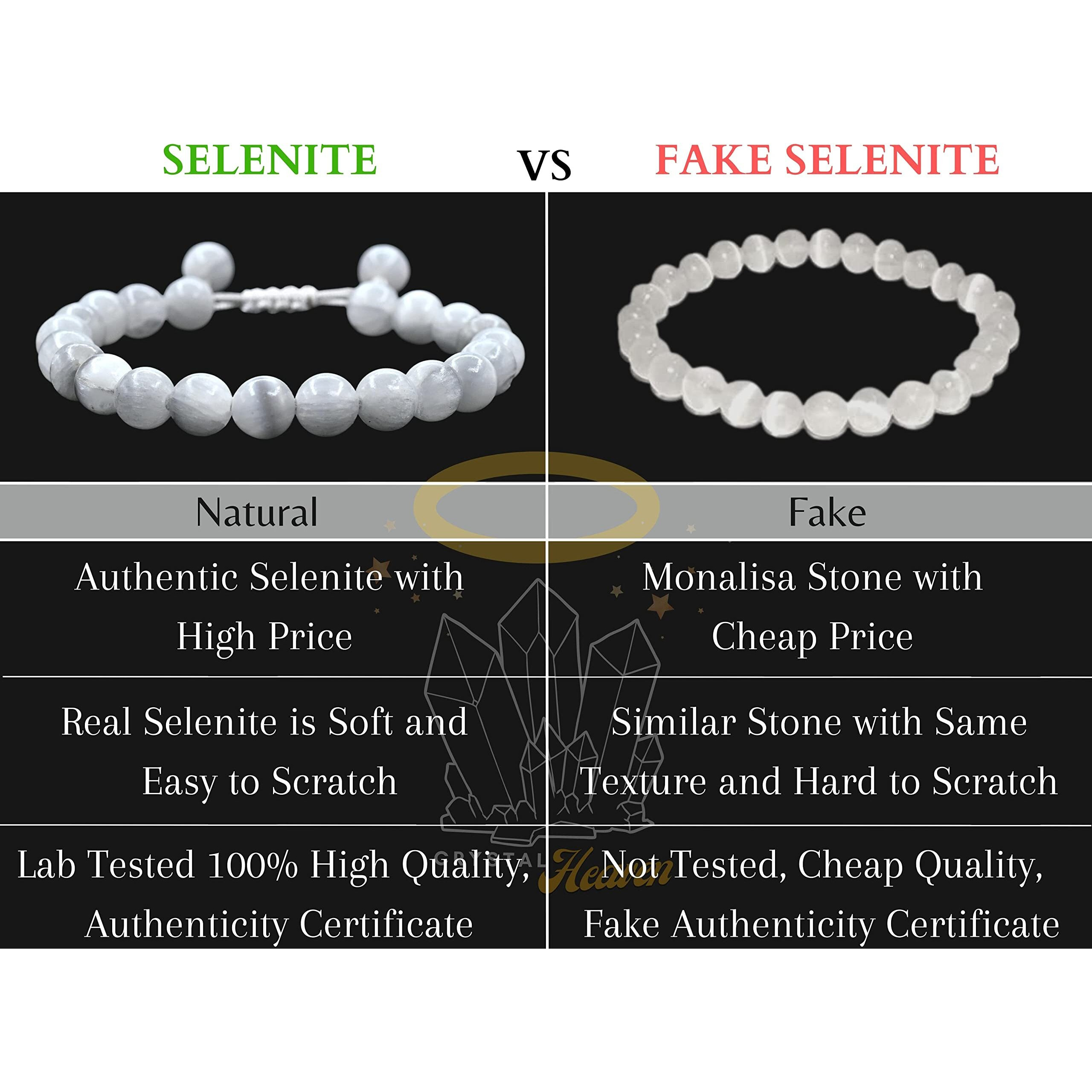 Crystal Heaven Selenite Crystal Bracelet for Women Men Natural Healing - AAA Grade Original Healing Gemstone Adjustable Bracelet for Yoga Reiki Meditation Feng Shui