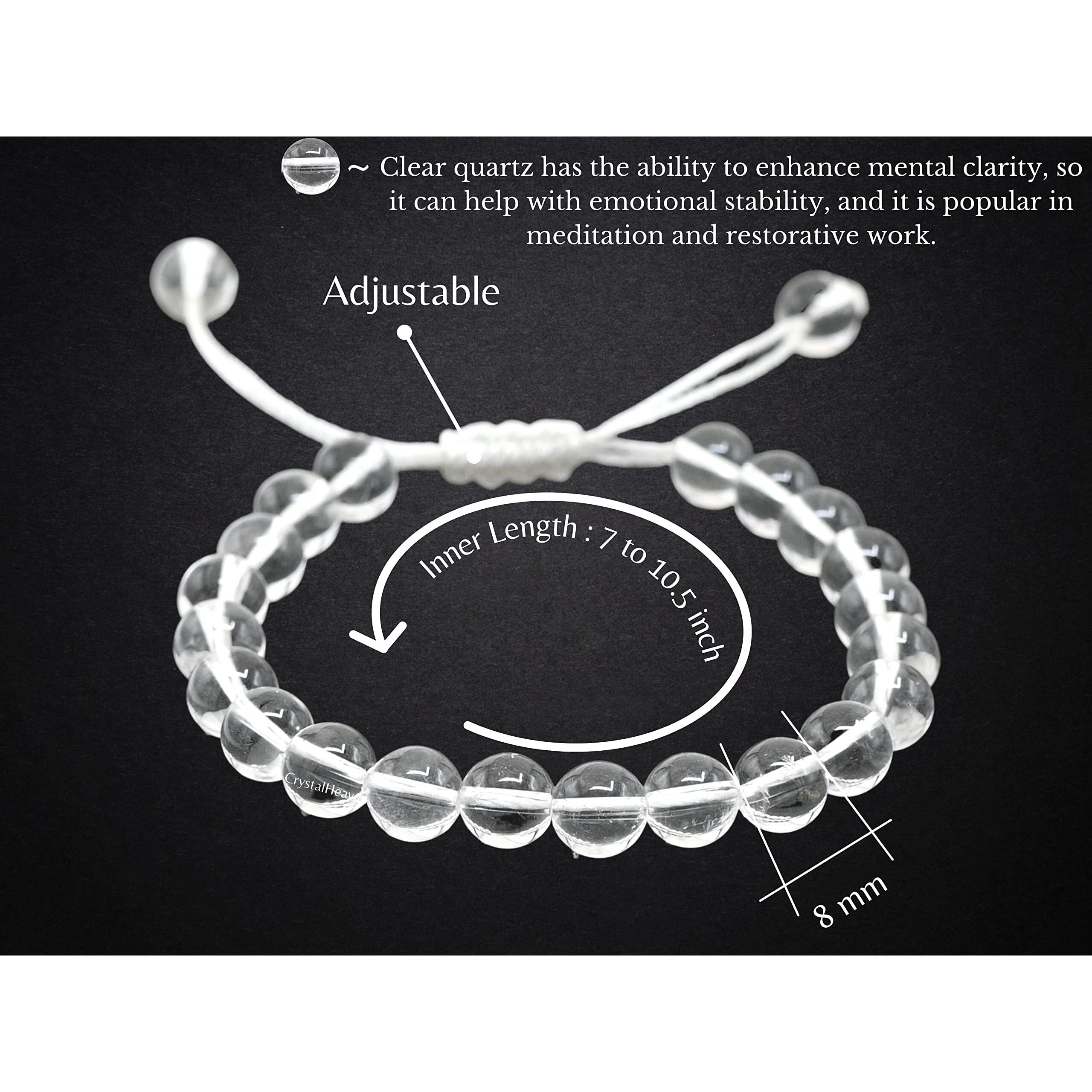 Crystal Heaven Clear Quartz Crystal Bracelet for Women Men Natural Healing - AAA Grade Original Healing Gemstone Adjustable Bracelet for Yoga Reiki Meditation Feng Shui