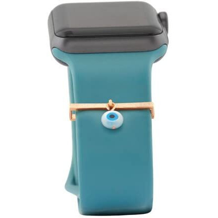 MINUTIAE Evil Eye Round Pendant Decorative Ring Loops Jewellery Accessories Compatible with Smart Watch Silicone Band Strap - Rose Gold | Skin Friendly Brass Alloy | Ideal Gift for Women & Girls