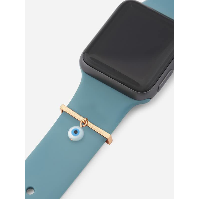 MINUTIAE Evil Eye Round Pendant Decorative Ring Loops Jewellery Accessories Compatible with Smart Watch Silicone Band Strap - Rose Gold | Skin Friendly Brass Alloy | Ideal Gift for Women & Girls