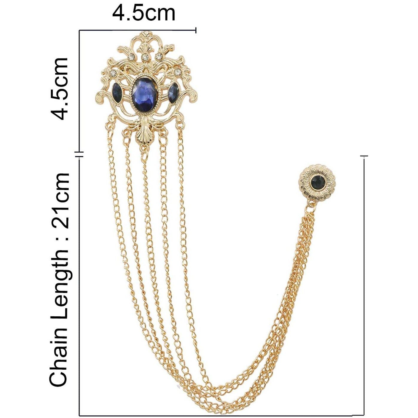 Adorn 5 Layers Floral Chain Brooch with Glittering Navy Blue Rhinestone Sherwani/Kurta Brooch fro Mens (B1940NB)
