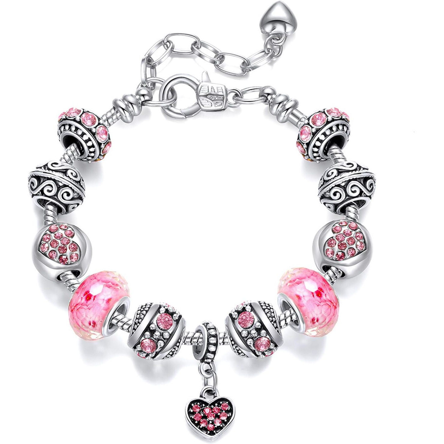 Shining Diva Fashion Latest Stylish Silver Crystal Charm Gift Bracelet for Women and Girls (15731b)