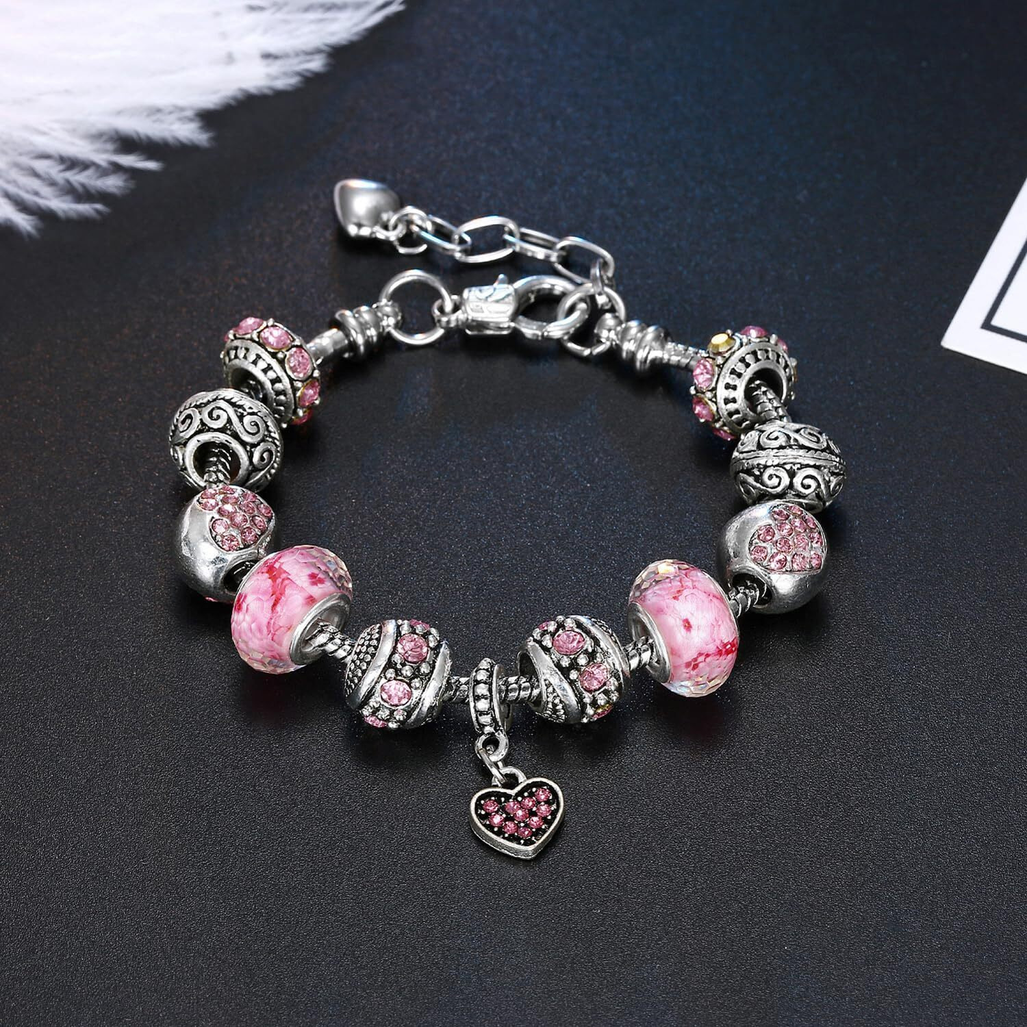 Shining Diva Fashion Latest Stylish Silver Crystal Charm Gift Bracelet for Women and Girls (15731b)