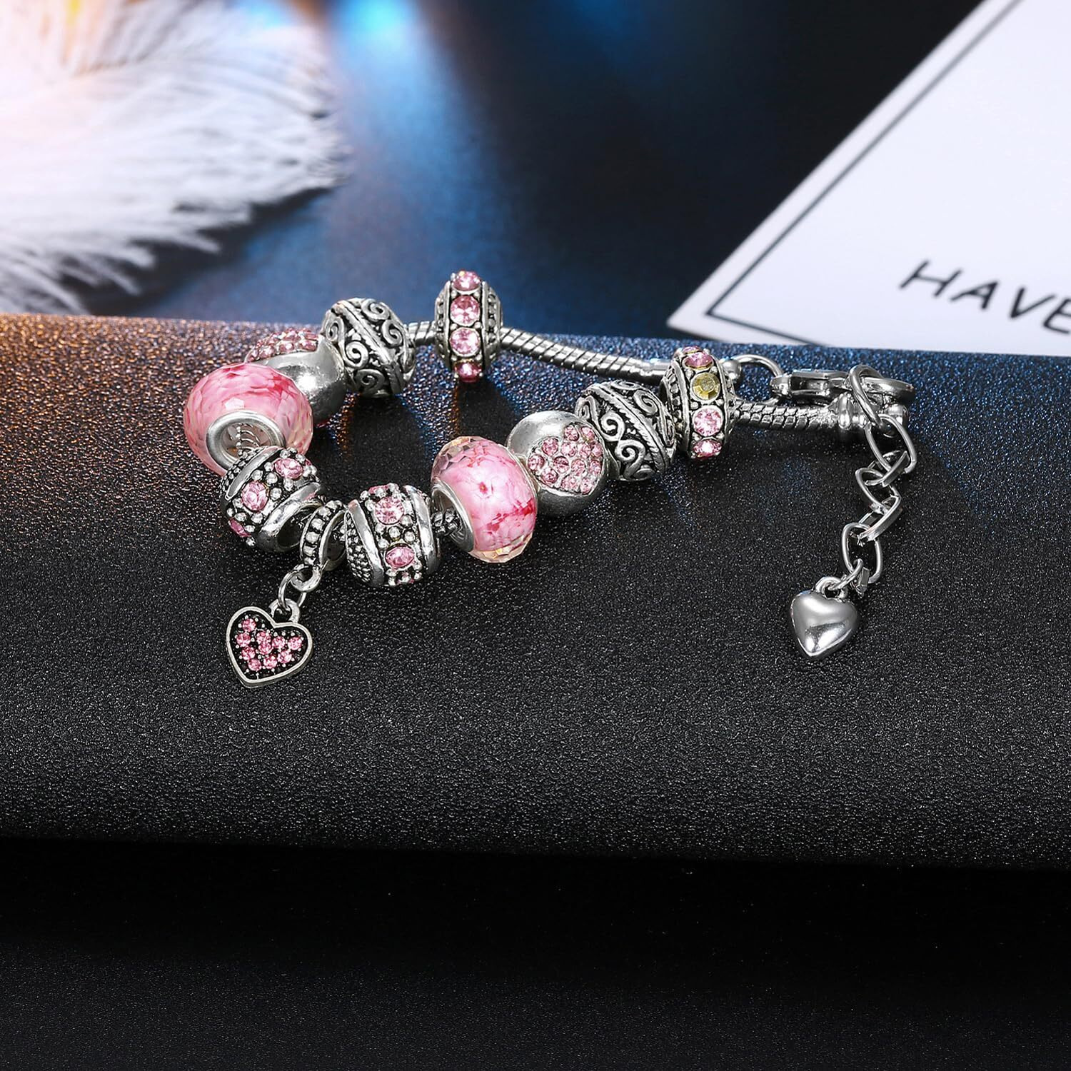Shining Diva Fashion Latest Stylish Silver Crystal Charm Gift Bracelet for Women and Girls (15731b)