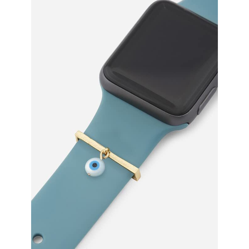 MINUTIAE Evil Eye Round Pendant Decorative Ring Loops Jewellery Accessories Compatible with Smart Watch Silicone Band Strap - Gold | Skin Friendly Brass Alloy | Ideal Gift for Her/Women/Girls