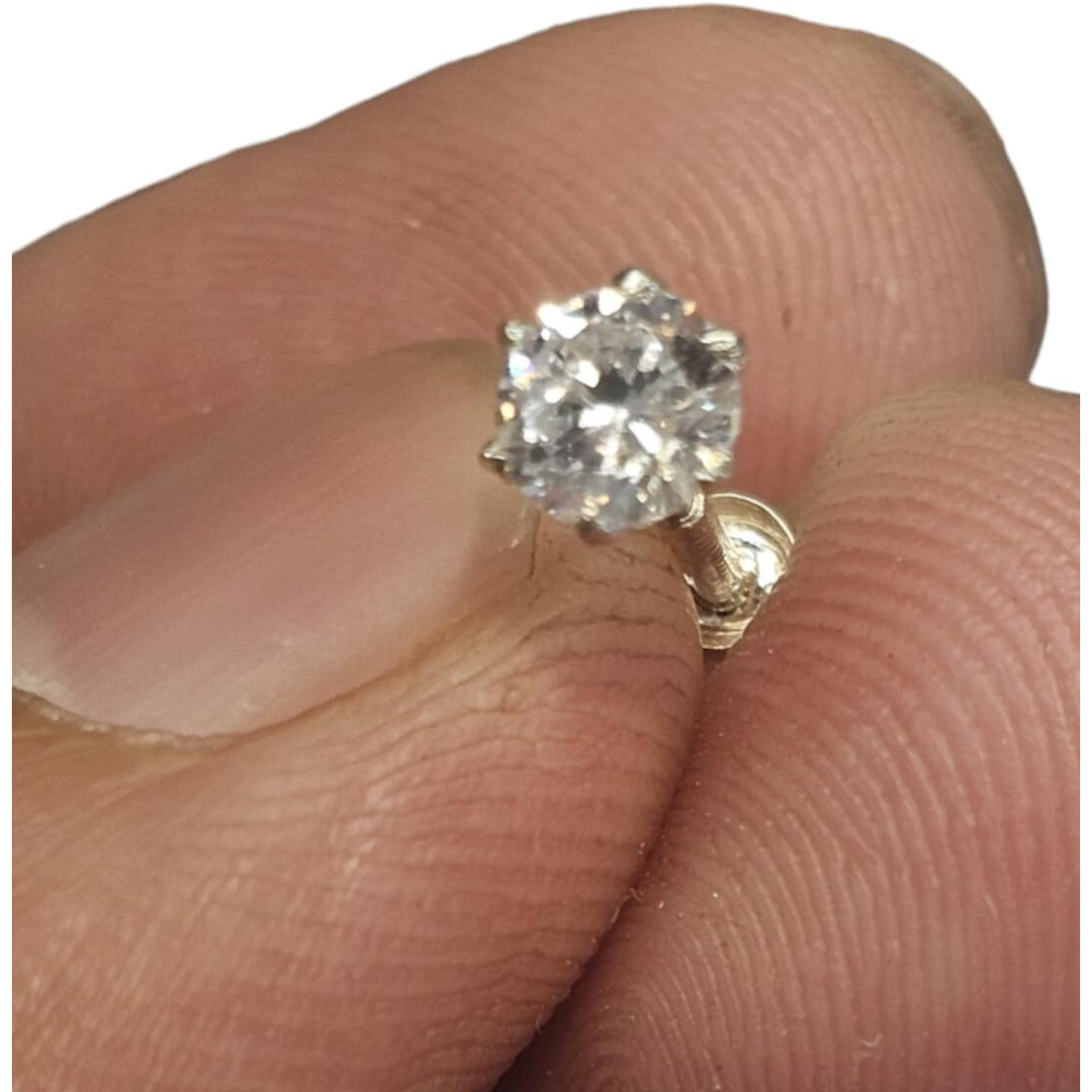 SJ SHUBHAM JEWELLERS 925 Sterling Silver Round Shape Cubic Zirconia 5MM Prong Screw Back Stud for Women Girls