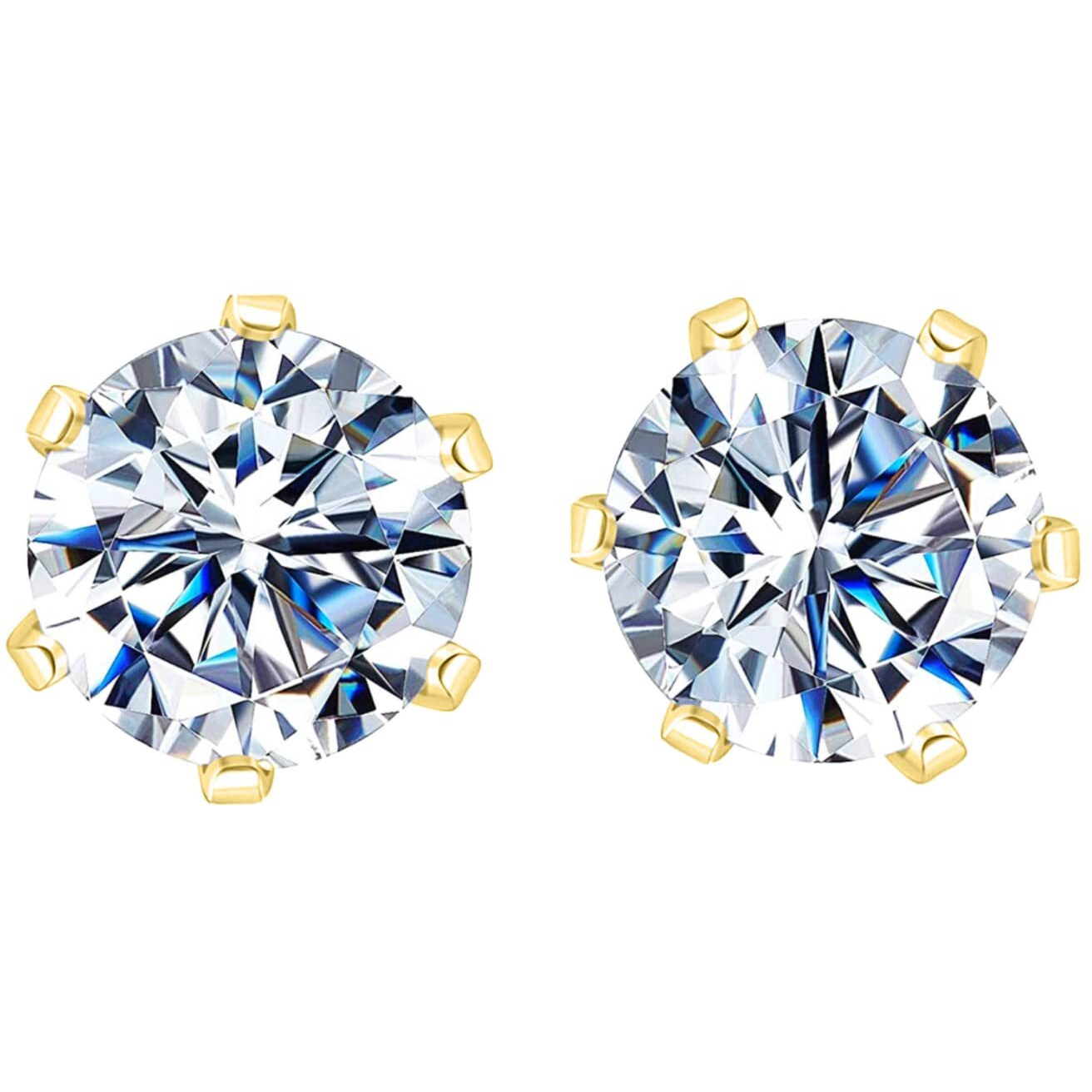 HIGHSPARK 925 Silver Solitaire Stud Earrings in Gold Finish| 92.5 Sterling Silver & Round Brilliant Cubic Zirconia Tops for Men Women Boys & Girls | Gold 8mm