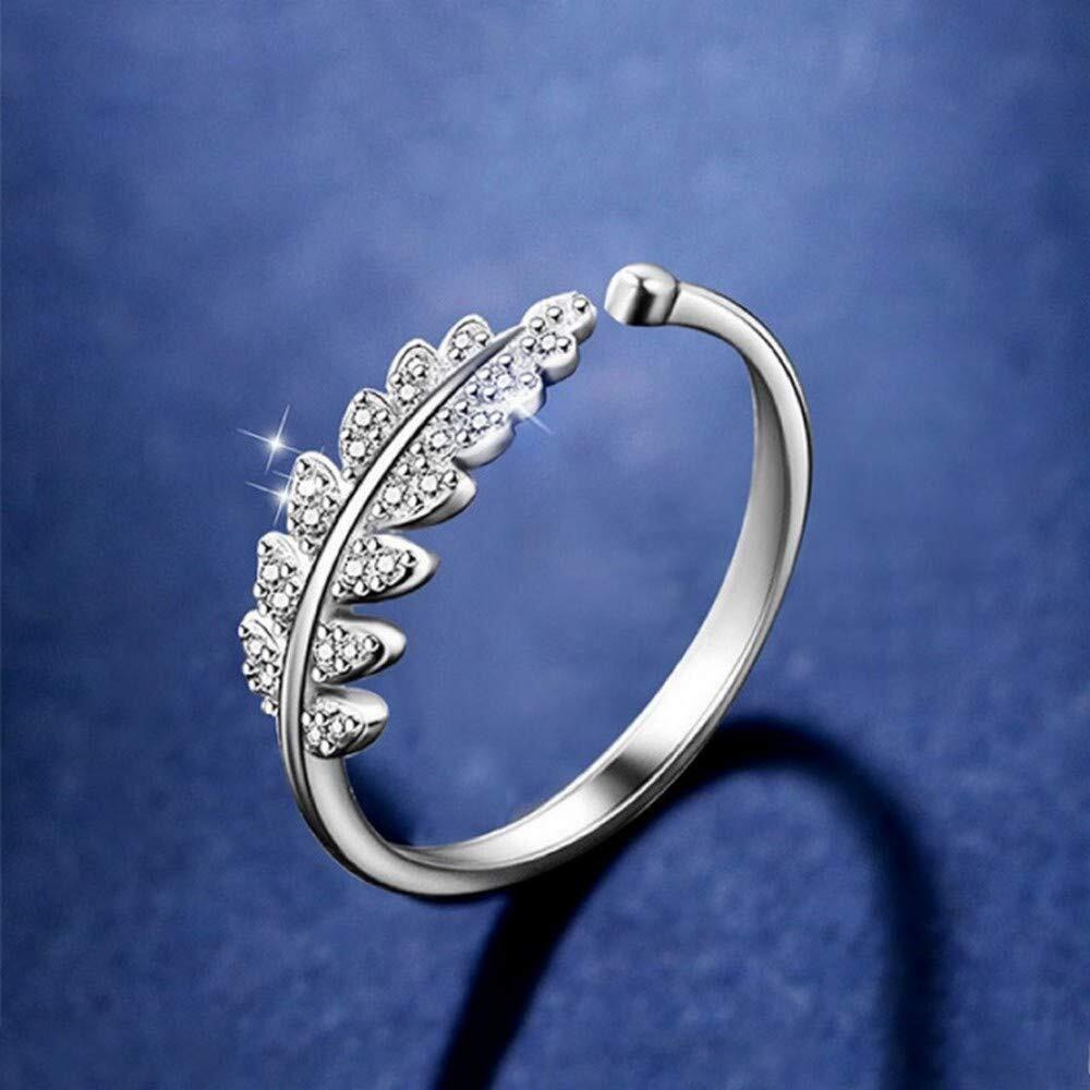 Jewelgenics Cubic Zirconia Titanium Plated Adjustable Beautiful Ring for Girls and Women (Silver) (Leaf Ring)