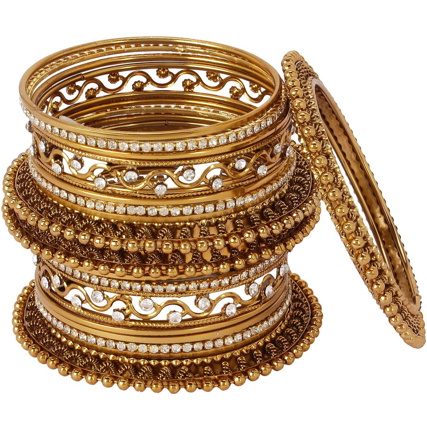 Shining Diva Fashion Latest Antique Design Traditional Gold Plated Cubic Zirconia Bangle for Women (Golden) (10417b_2.8)