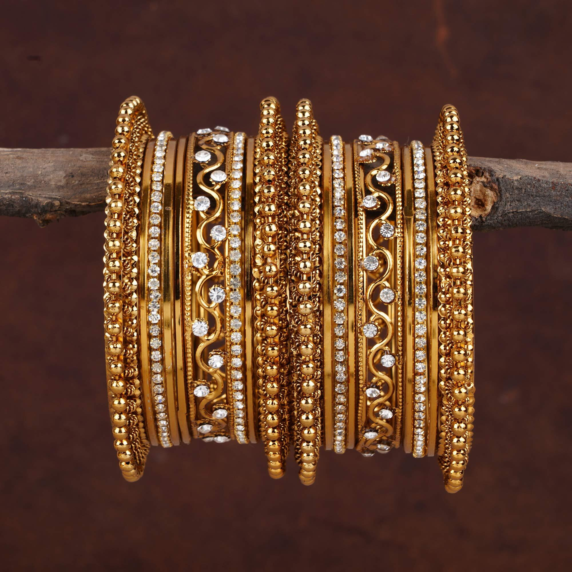 Shining Diva Fashion Latest Antique Design Traditional Gold Plated Cubic Zirconia Bangle for Women (Golden) (10417b_2.8)