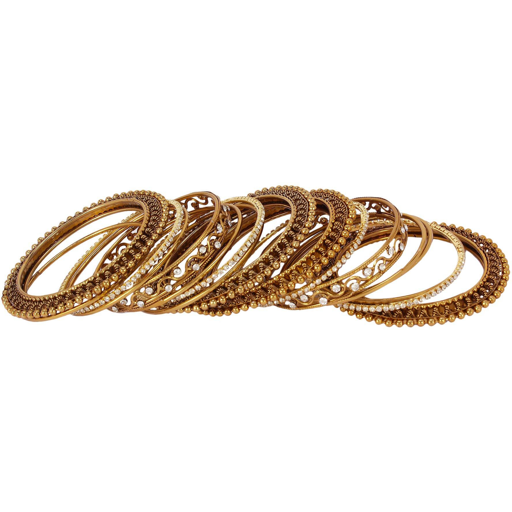 Shining Diva Fashion Latest Antique Design Traditional Gold Plated Cubic Zirconia Bangle for Women (Golden) (10417b_2.8)