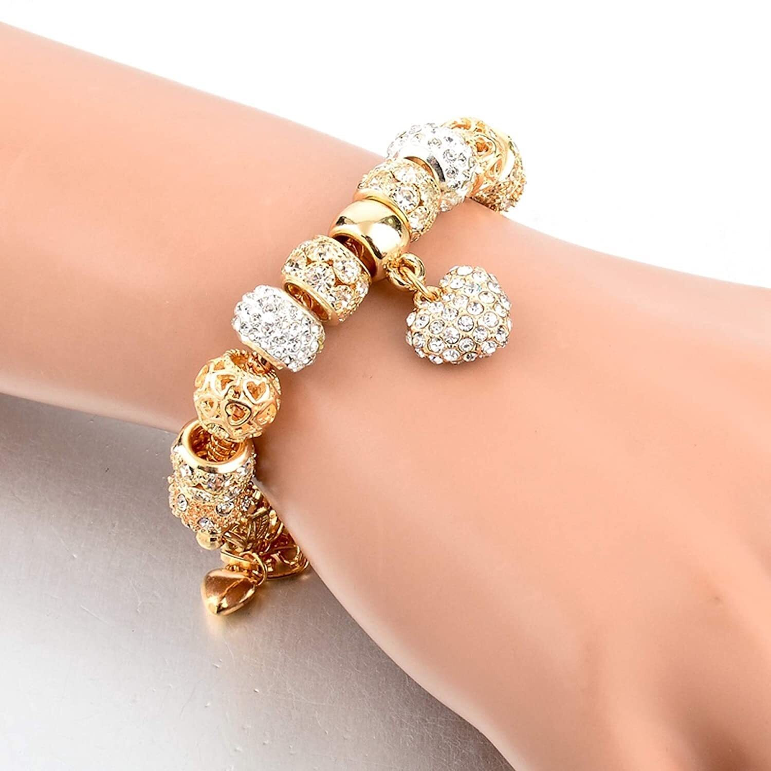 Shining Diva Fashion Latest Stylish Rose Gold Crystal Charm Gift Bracelet for Women and Girls (13195b)