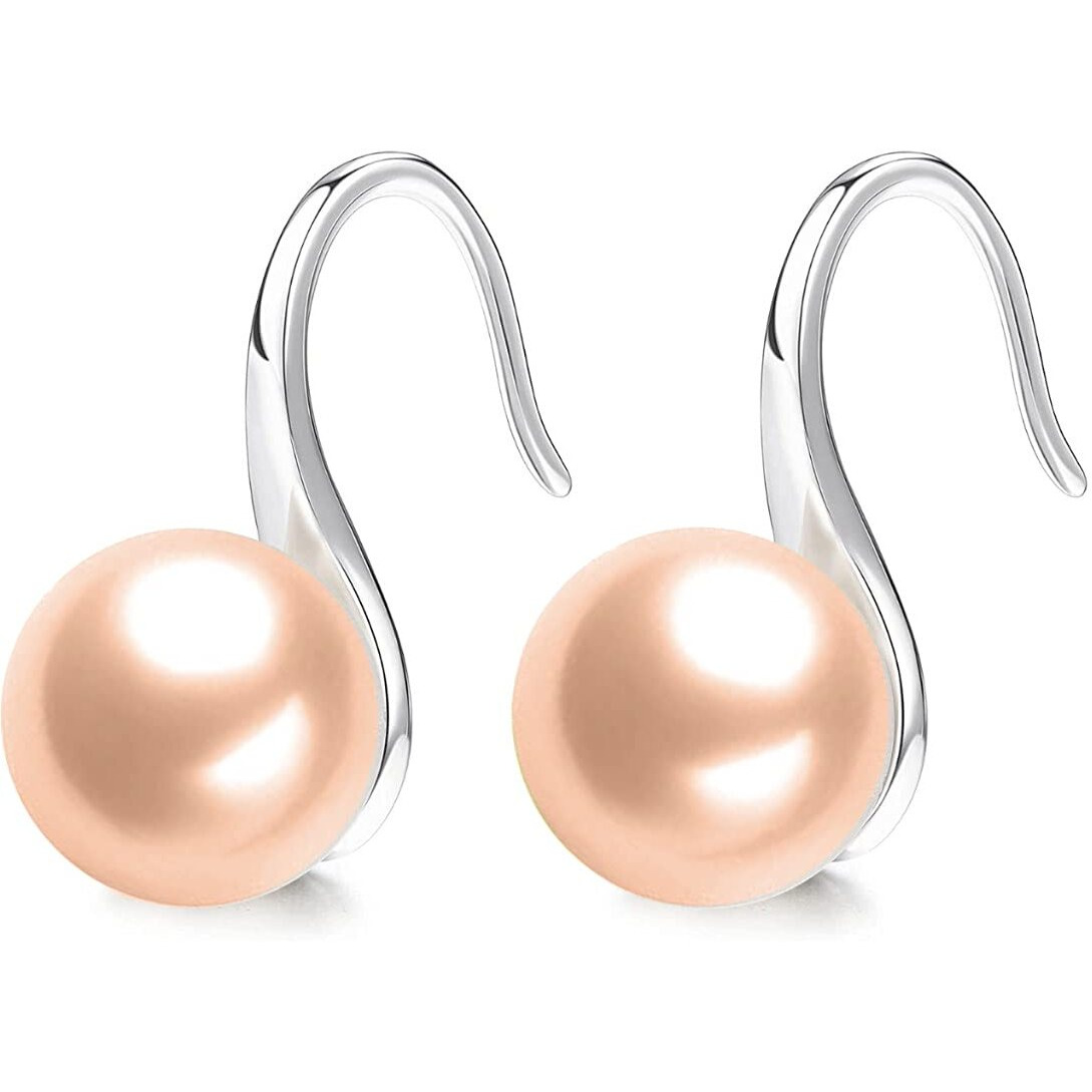 HIGHSPARK 925 Silver Stylish Pearl Earrings for Women | 92.5 Sterling Silver & Brilliant Lustre Pearls | Lovely Gift - Pearl Peach