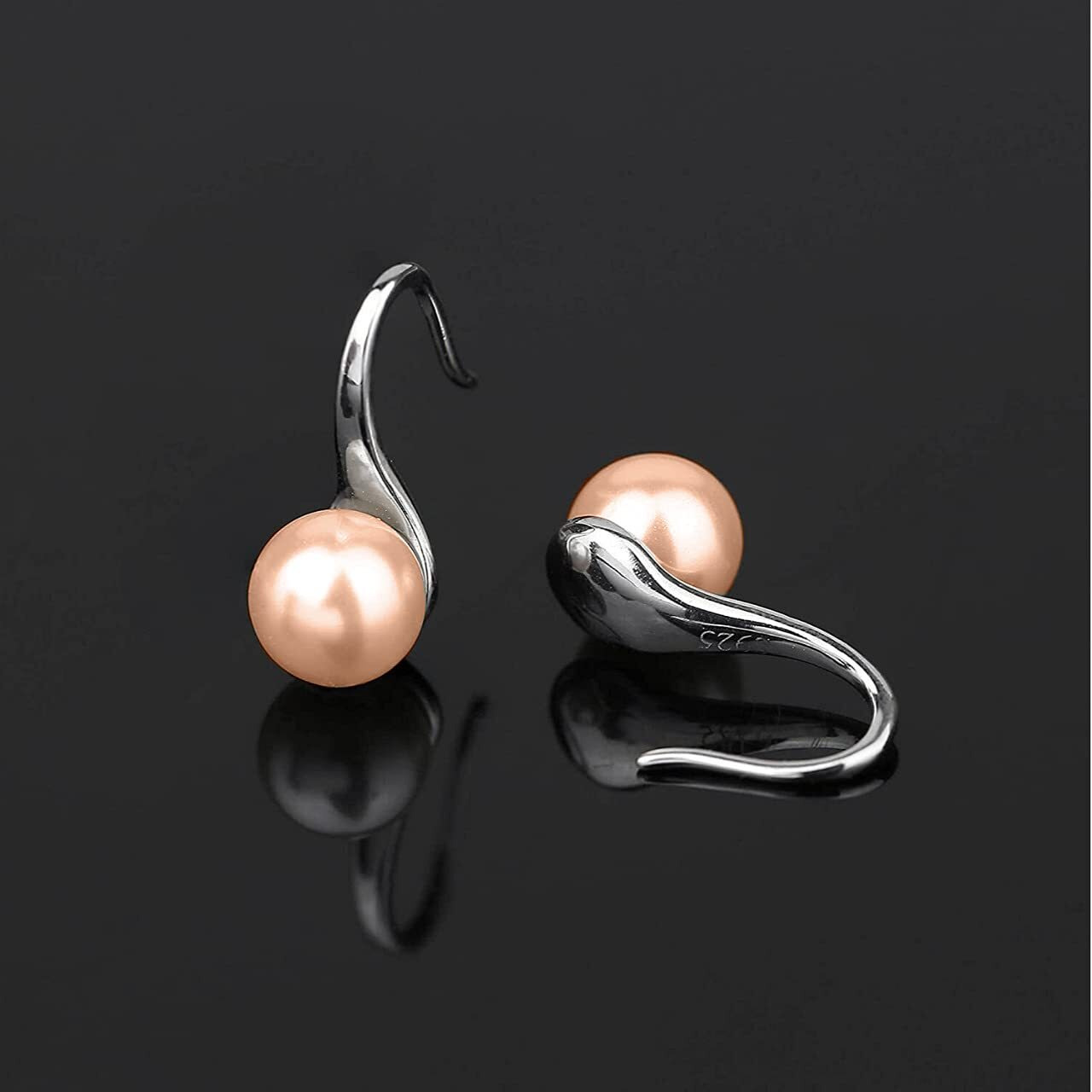 HIGHSPARK 925 Silver Stylish Pearl Earrings for Women | 92.5 Sterling Silver & Brilliant Lustre Pearls | Lovely Gift - Pearl Peach