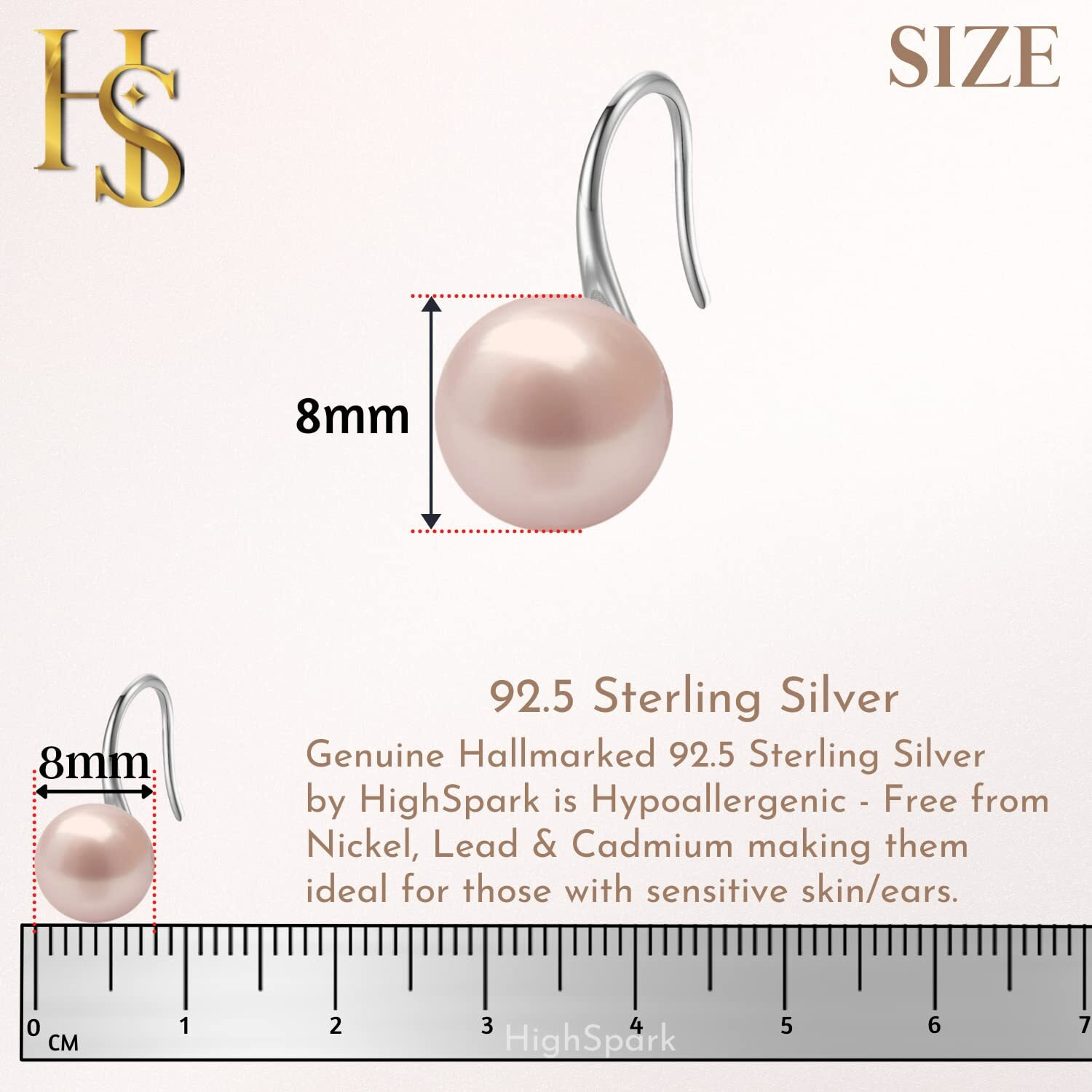 HIGHSPARK 925 Silver Stylish Pearl Earrings for Women | 92.5 Sterling Silver & Brilliant Lustre Pearls | Lovely Gift - Pearl Pink