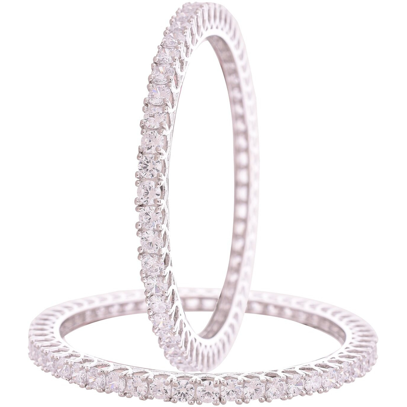 Ratnavali Jewels Beautiful Studded White Platinum Plated Traditional American Diamond Bangles Set for Women