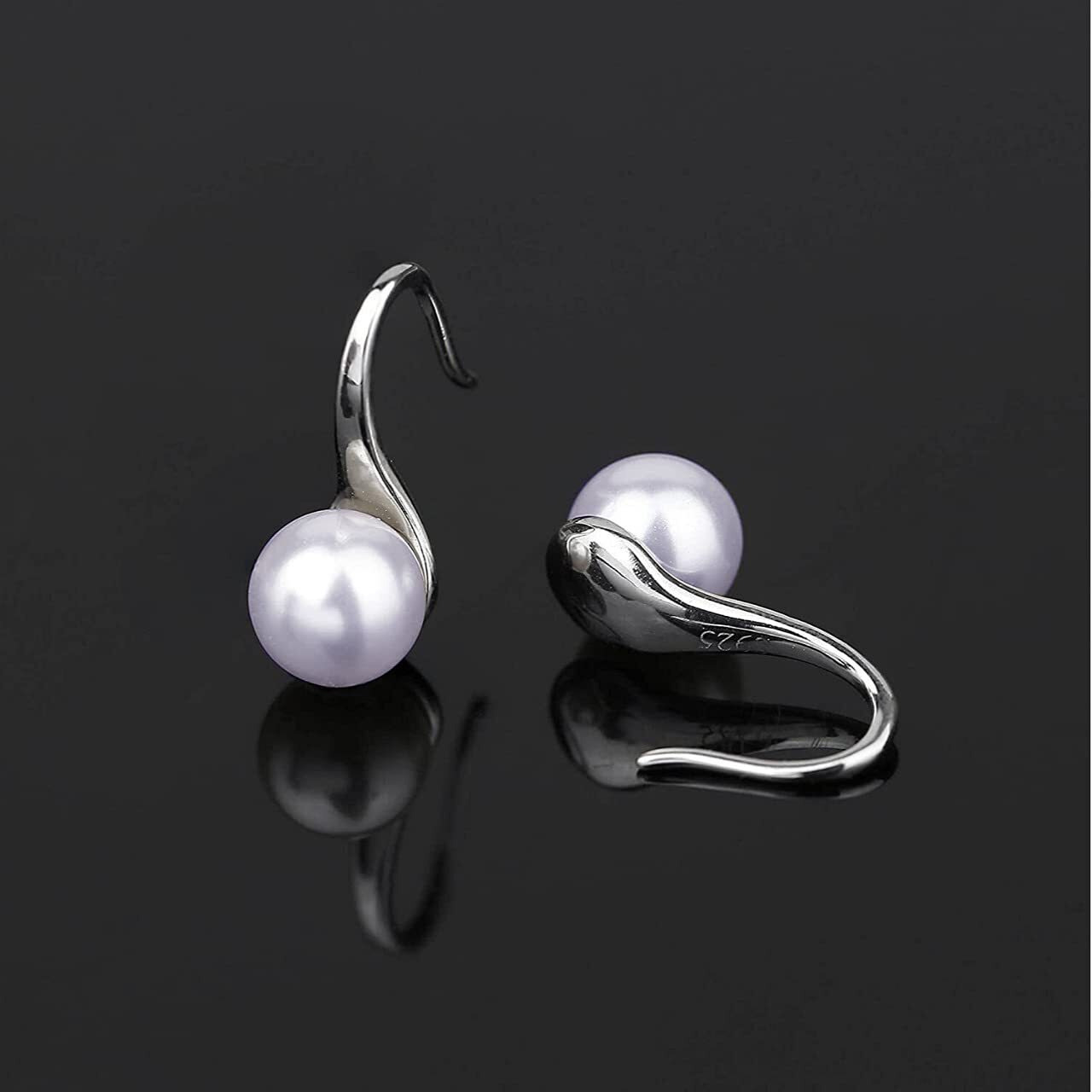 HIGHSPARK 925 Silver Stylish Pearl Earrings for Women | 92.5 Sterling Silver & Brilliant Lustre Pearls | Lovely Gift - Pearl Blue