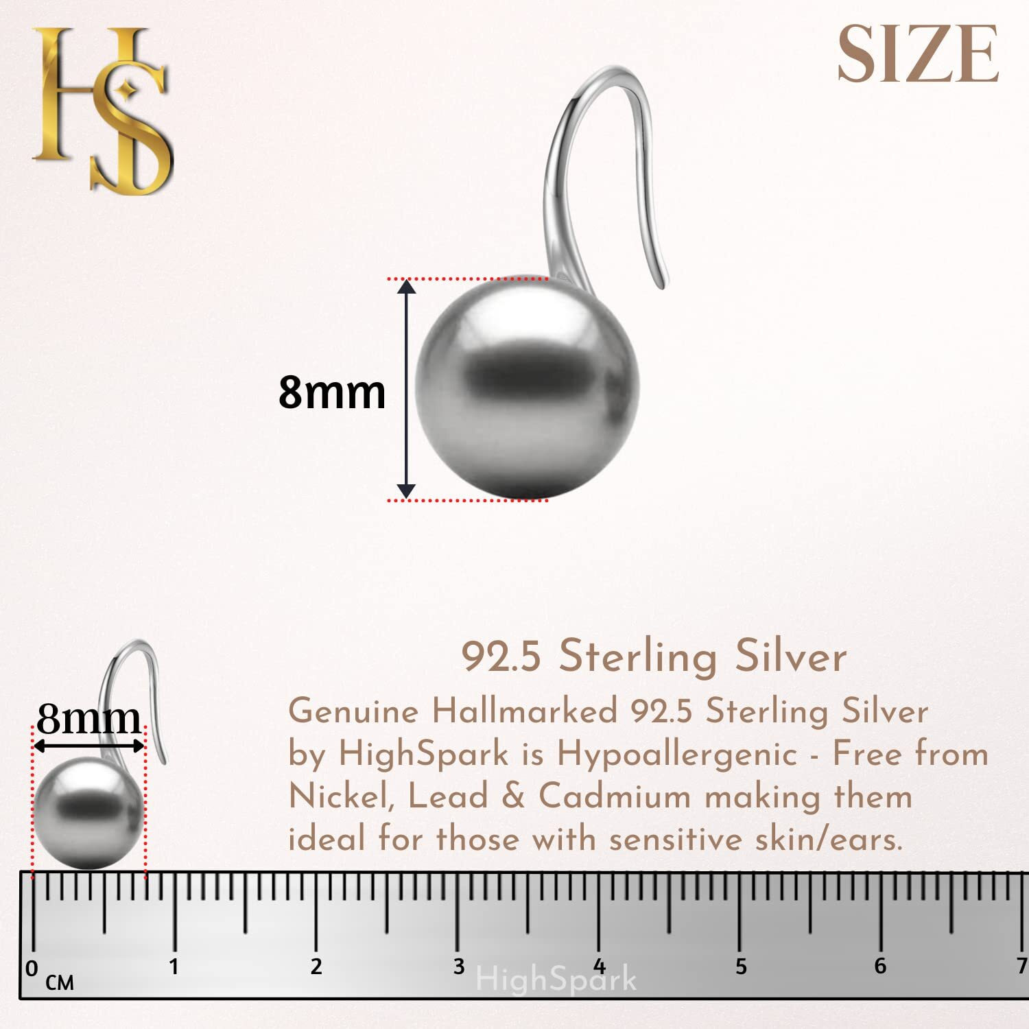HIGHSPARK 925 Silver Stylish Pearl Earrings for Women | 92.5 Sterling Silver & Brilliant Lustre Pearls | Lovely Gift - Pearl Grey
