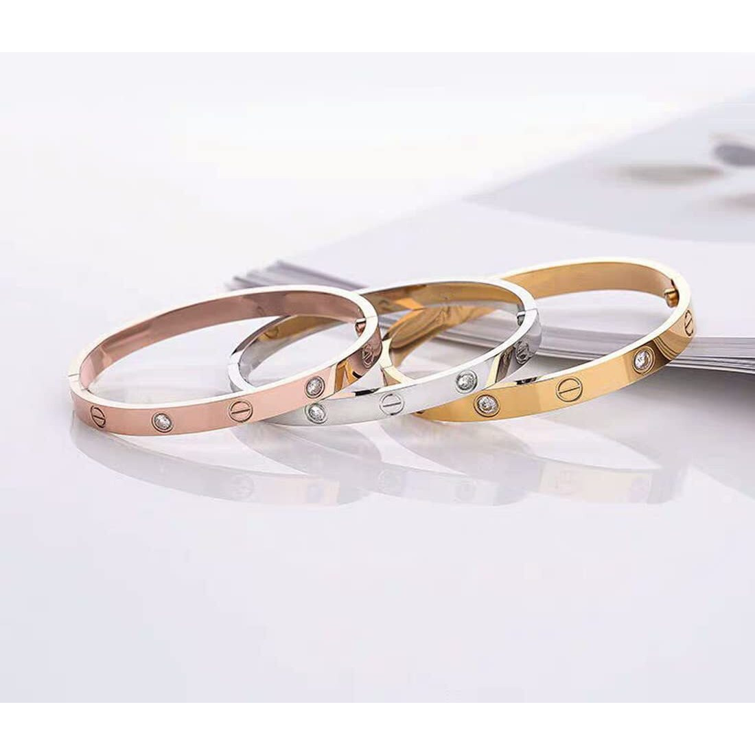 Jewels Galaxy Stylish Rose Gold Plated Bracelet Jewellery For Women (Style 11) (CT-BNGK-49141)