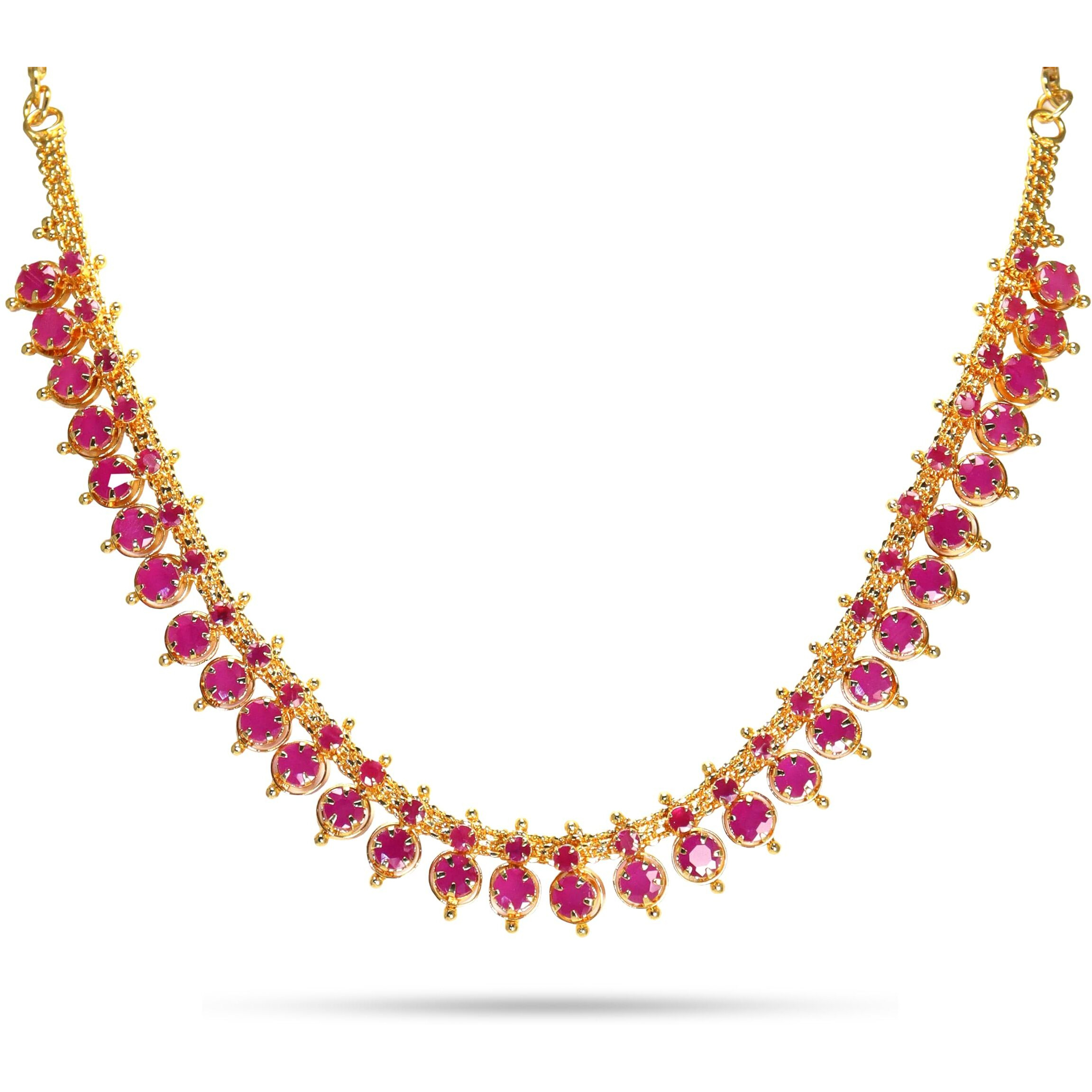 CUTE GOLD One Gram Micro Gold Plated Traditional Trendy South Indian Fashion Jewellery Stylish Ruby Emrald Stone Necklace for Women & Girls