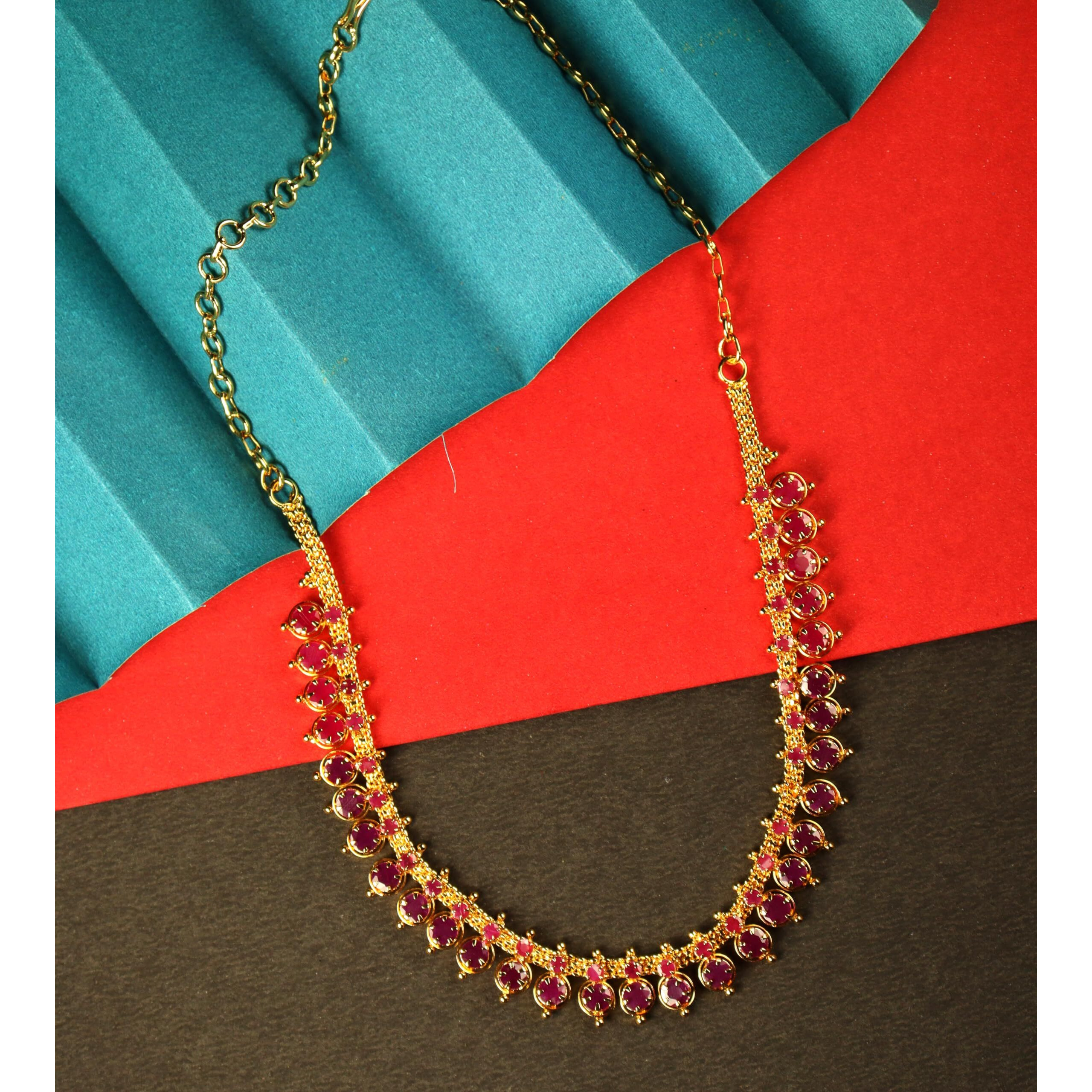 CUTE GOLD One Gram Micro Gold Plated Traditional Trendy South Indian Fashion Jewellery Stylish Ruby Emrald Stone Necklace for Women & Girls
