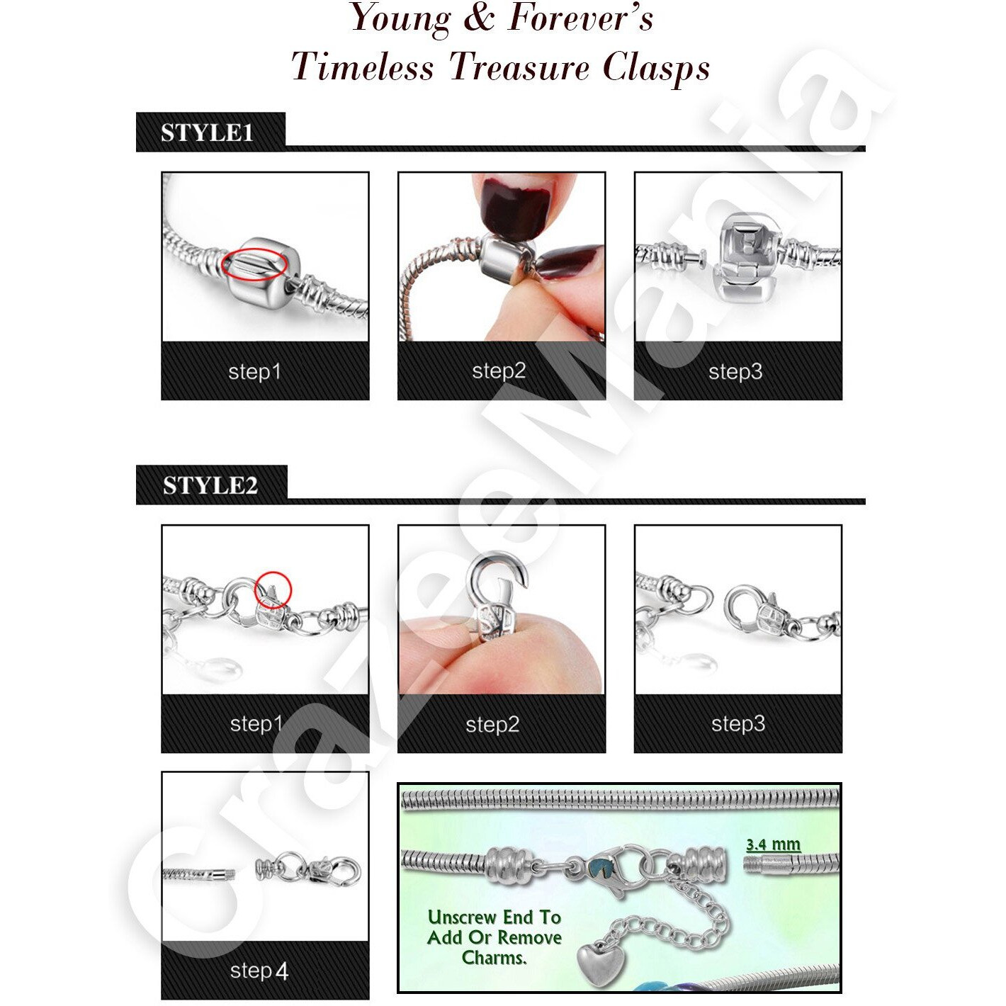 Young & Forever Gift Charismatic Charms Pink Murano Glass Crystal Bead Cubic Zirconia Sterling Silver Love Heart Charm Bracelets for Women/Girls Everyday Fashion Jewelry