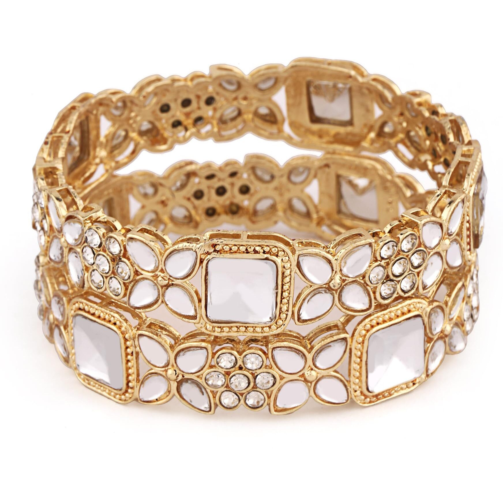 Shining Diva Fashion Latest Stylish Design Traditional Kundan Bangles for Women(14827b_2.4)(Gold)