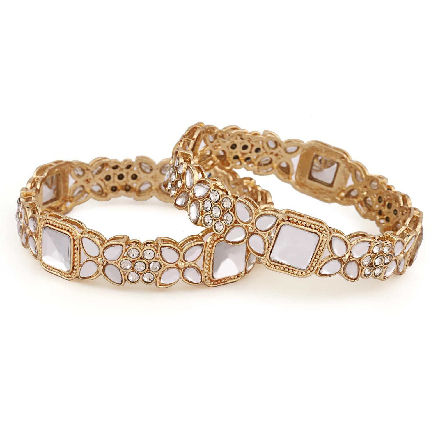 Shining Diva Fashion Latest Stylish Design Traditional Kundan Bangles for Women(14827b_2.4)(Gold)