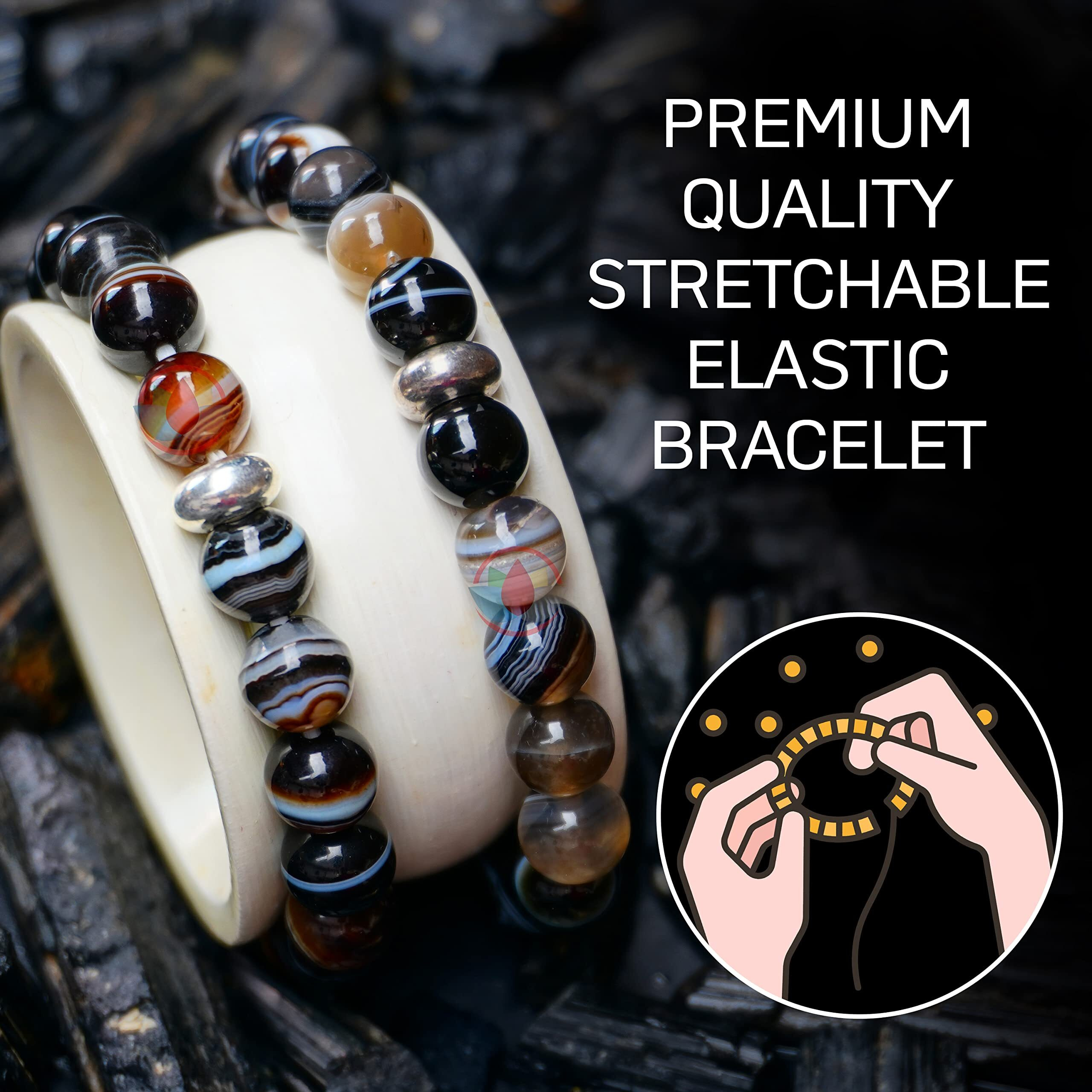 REMEDYWALA Charged Energized Certified Black Banded Agate Bracelet For Reiki, Balance Chakra, Positive Energy, Healing | Black Banded Agate Stone Bracelet for Men and Women