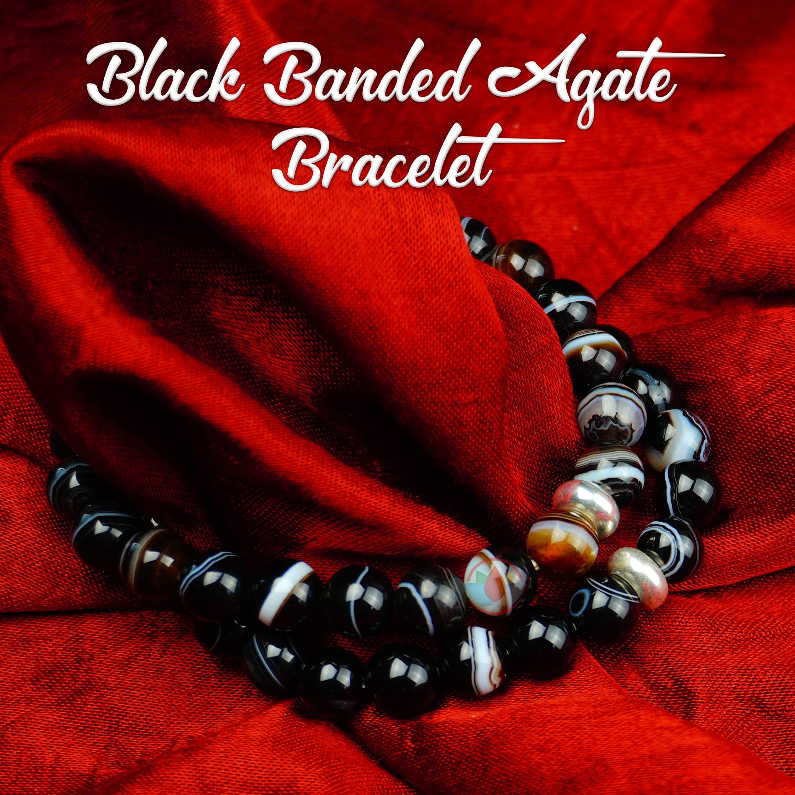 REMEDYWALA Charged Energized Certified Black Banded Agate Bracelet For Reiki, Balance Chakra, Positive Energy, Healing | Black Banded Agate Stone Bracelet for Men and Women