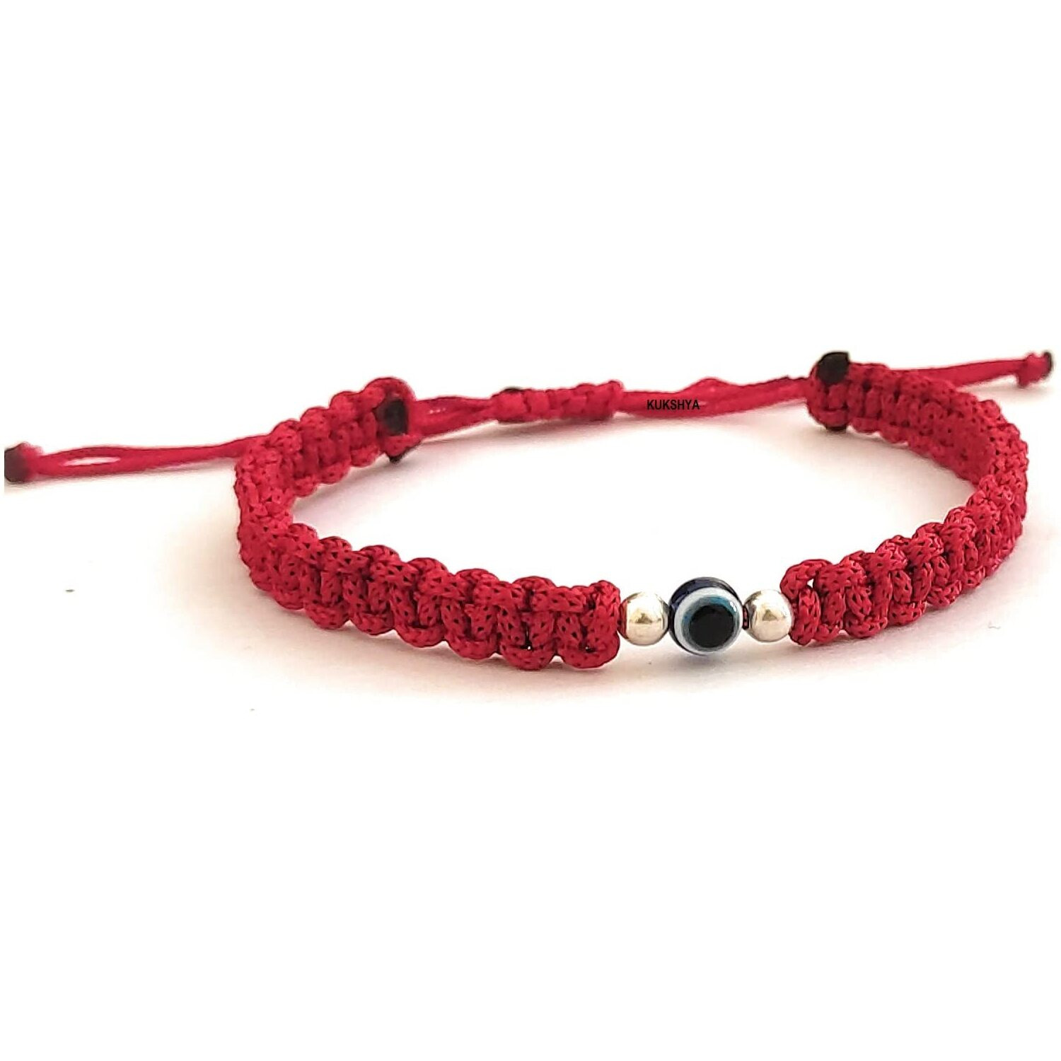 KUKSHYA JEWELLERS 925 Sterling Silver 2 ball + Evil Eye Charm Thread(Dhaga) Bracelet Nazariya Adjustable| Nazar Battu For Girls Women Men & Women (GB 084) (Red)
