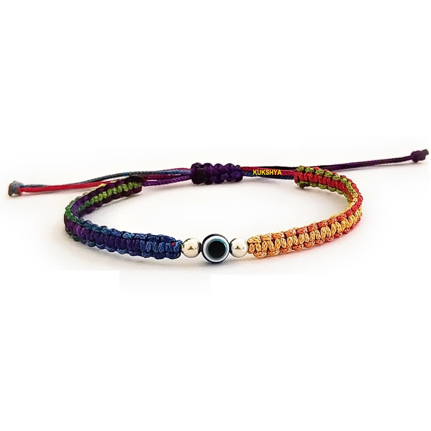 KUKSHYA JEWELLERS 925 Sterling Silver 2 ball + Evil Eye Charm Thread(Dhaga) Bracelet Nazariya Adjustable| Nazar Battu For Girls Women Men & Women (GB 088) (Multicolour)