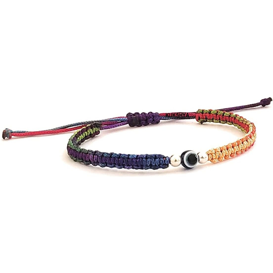 KUKSHYA JEWELLERS 925 Sterling Silver 2 ball + Evil Eye Charm Thread(Dhaga) Bracelet Nazariya Adjustable| Nazar Battu For Girls Women Men & Women (GB 088) (Multicolour)
