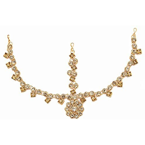 Handicraft Kottage Latest Hair Jewelry Traditional Gold Pearl Stylish Chain Mathapatti Maang Tikka Jewellery (Style9)