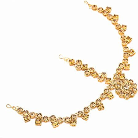 Handicraft Kottage Latest Hair Jewelry Traditional Gold Pearl Stylish Chain Mathapatti Maang Tikka Jewellery (Style9)