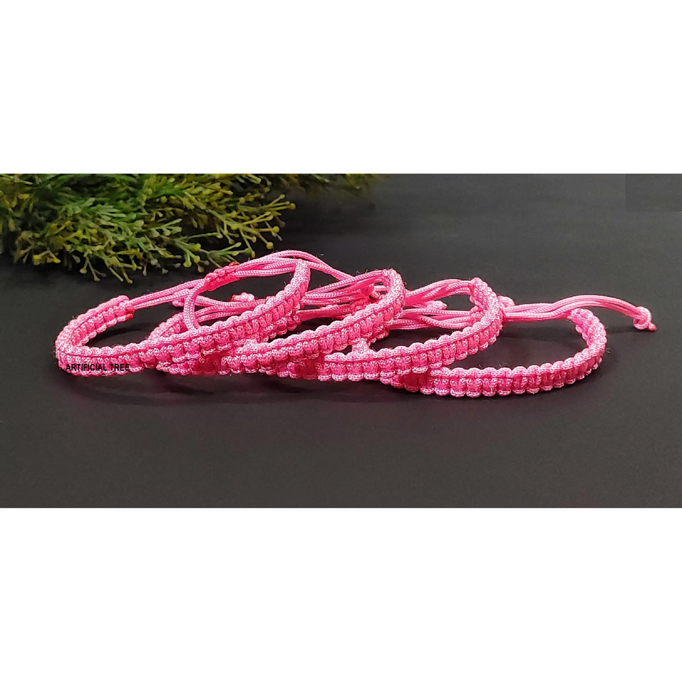 ARTIFICIAL TREE HANDMADE NAZAR THREAD BRACELET ADJUSTABLE WRISTBAND BRACELET FRIENDSHIP BAND FOR WOMEN, MEN, GIRLS & BOYS Nazar Battu 4 Piece (PINK)(AT GIRLS BRCT 014)
