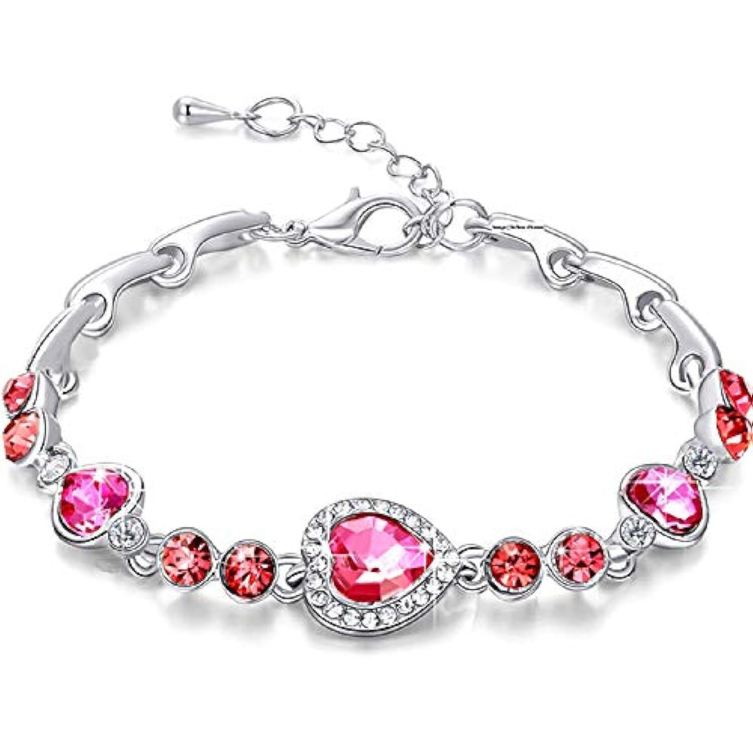 Shining Diva Fashion Romantic Gift of True Love Titanic Heart Austrian Crystal Bracelet for Women and Girls (Pink) (10865b)