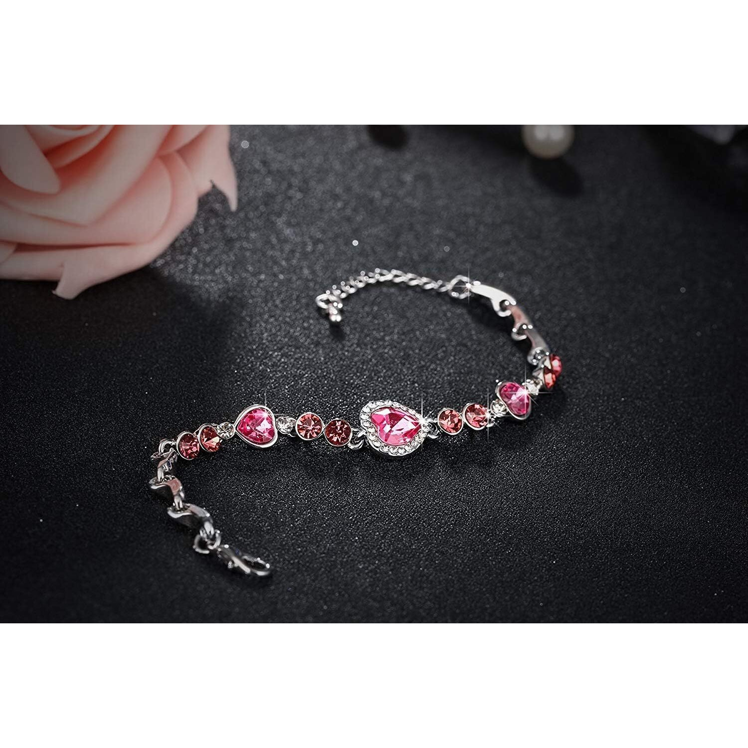 Shining Diva Fashion Romantic Gift of True Love Titanic Heart Austrian Crystal Bracelet for Women and Girls (Pink) (10865b)