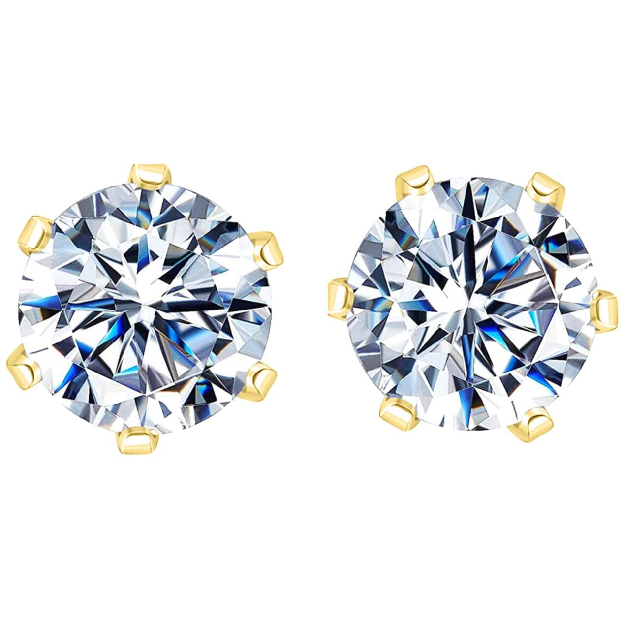 HIGHSPARK 925 Silver Solitaire Stud Earrings in Gold Finish| 92.5 Sterling Silver & Round Brilliant Cubic Zirconia Tops for Men Women Boys & Girls | Gold 7mm